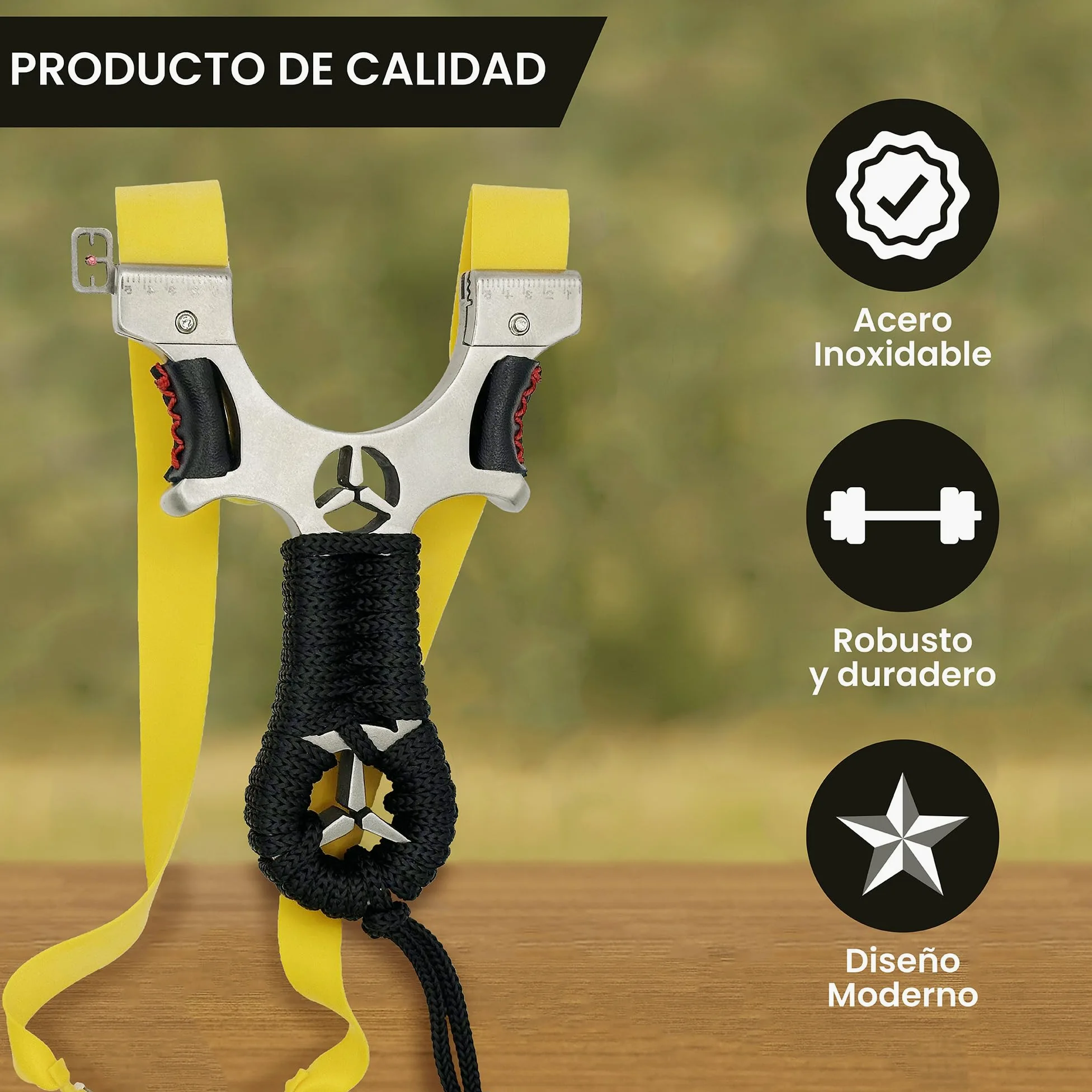 Genérico GARBEST - Tirachinas Clásico de Acero | Tirachinas con Estuche, 100 Gramos Munición Arcilla Biodegradable y Gomas de Repuesto | Pack Regalo
