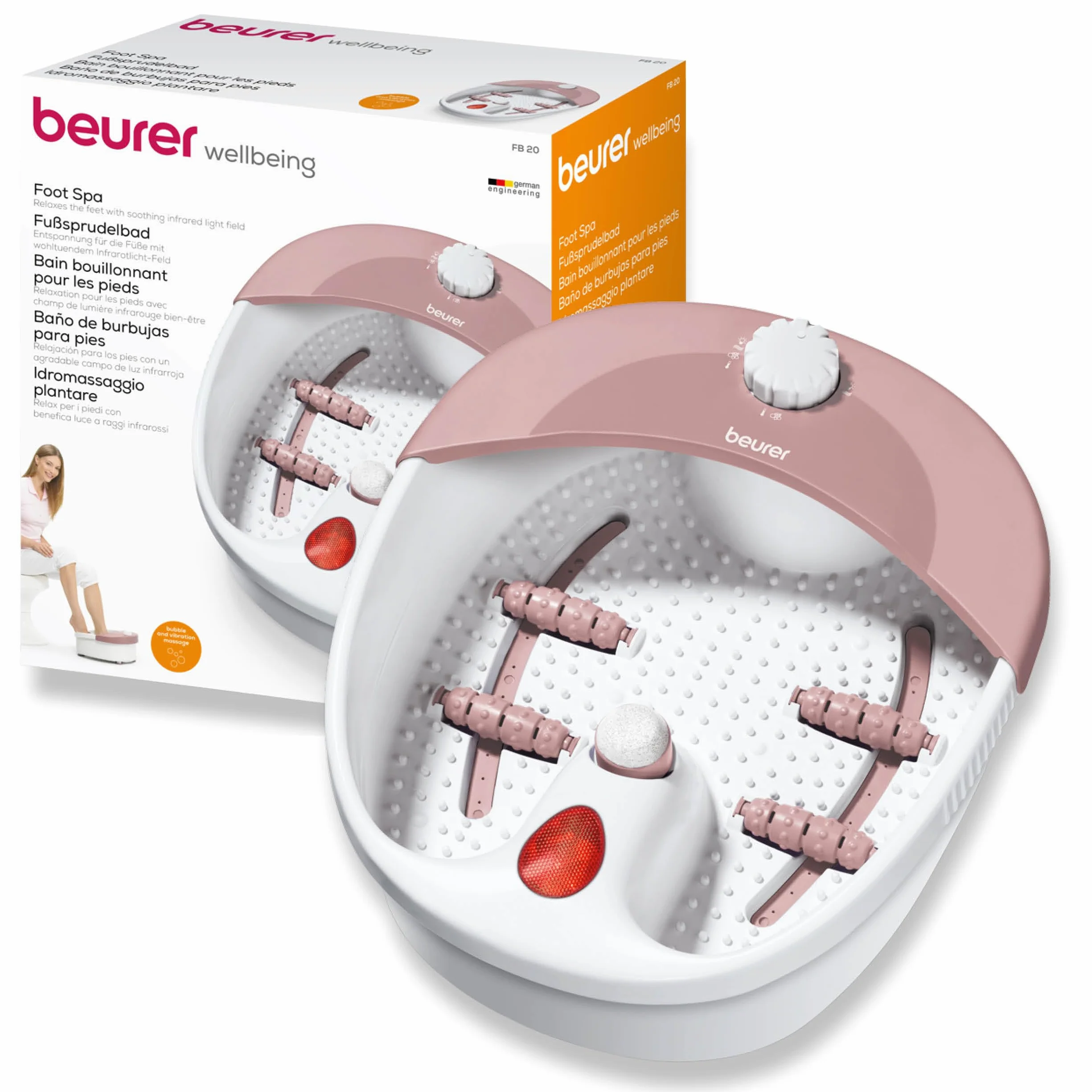 Beurer FB 20 Baño de pies con burbujas, masaje de burbujas y vibración, luz infrarroja, accesorios para pedicura