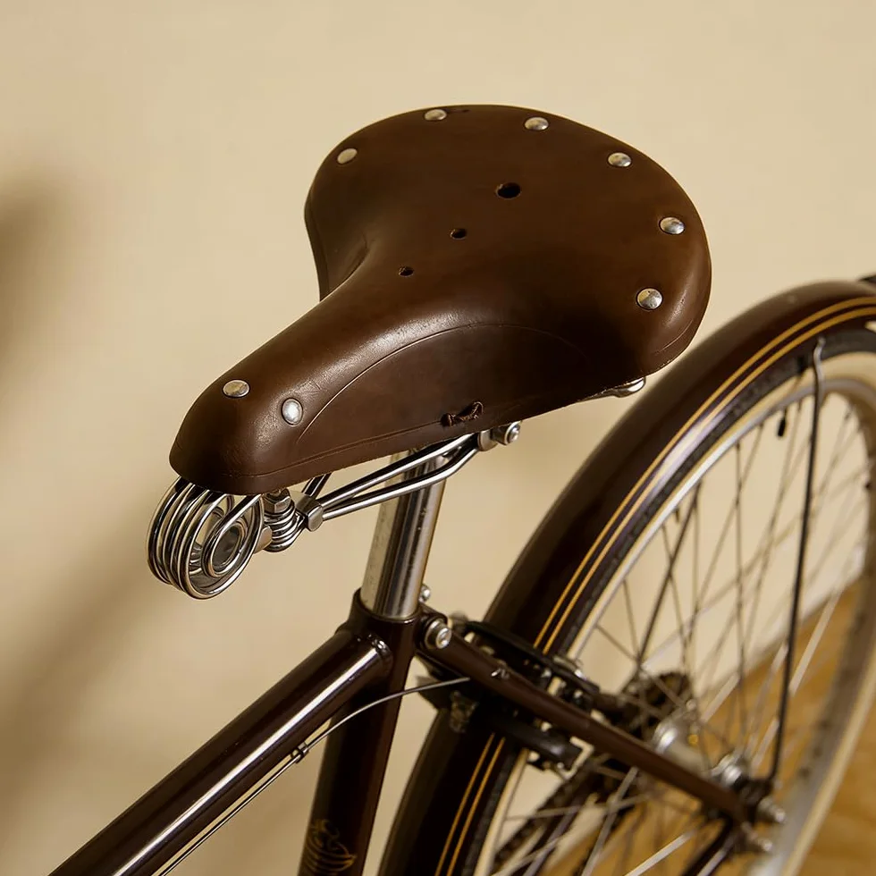 TentHome Sillín de Bicicleta Vintage de Cuero Sillín de Muelle Helicoidal para Hombres Mujeres, Café