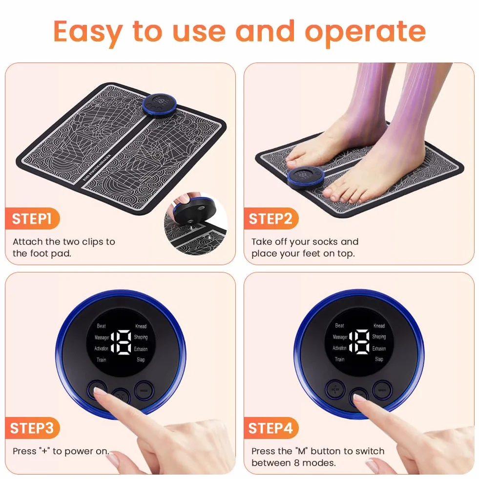 Masajeador de Pies Eléctrico 8 Modos 19 Niveles de Intensidad Alivio Dolor Plantar