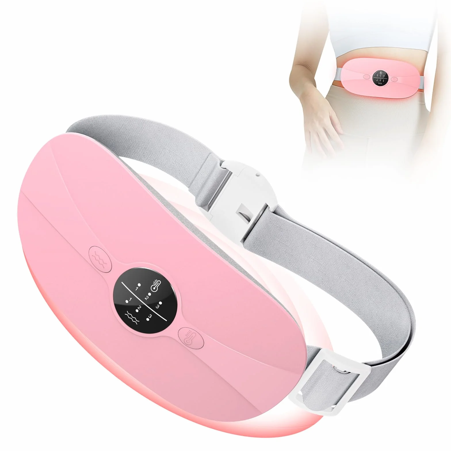Almohadilla térmica menstrual, Cinturón de Calentamiento Eléctrico USB para el Vientre, 3 Niveles de Calor y 3 Modos de Masaje, Soporte de Espalda Calentado para Alivio Dolor Menstrual (Rose)