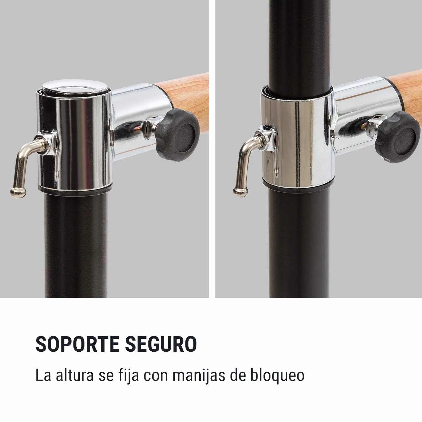 Klarfit Barre Doble de Ballet para Casa, Recubrimiento de Goma Antideslizante, Altura Flexible, Acero con Aspecto de Madera