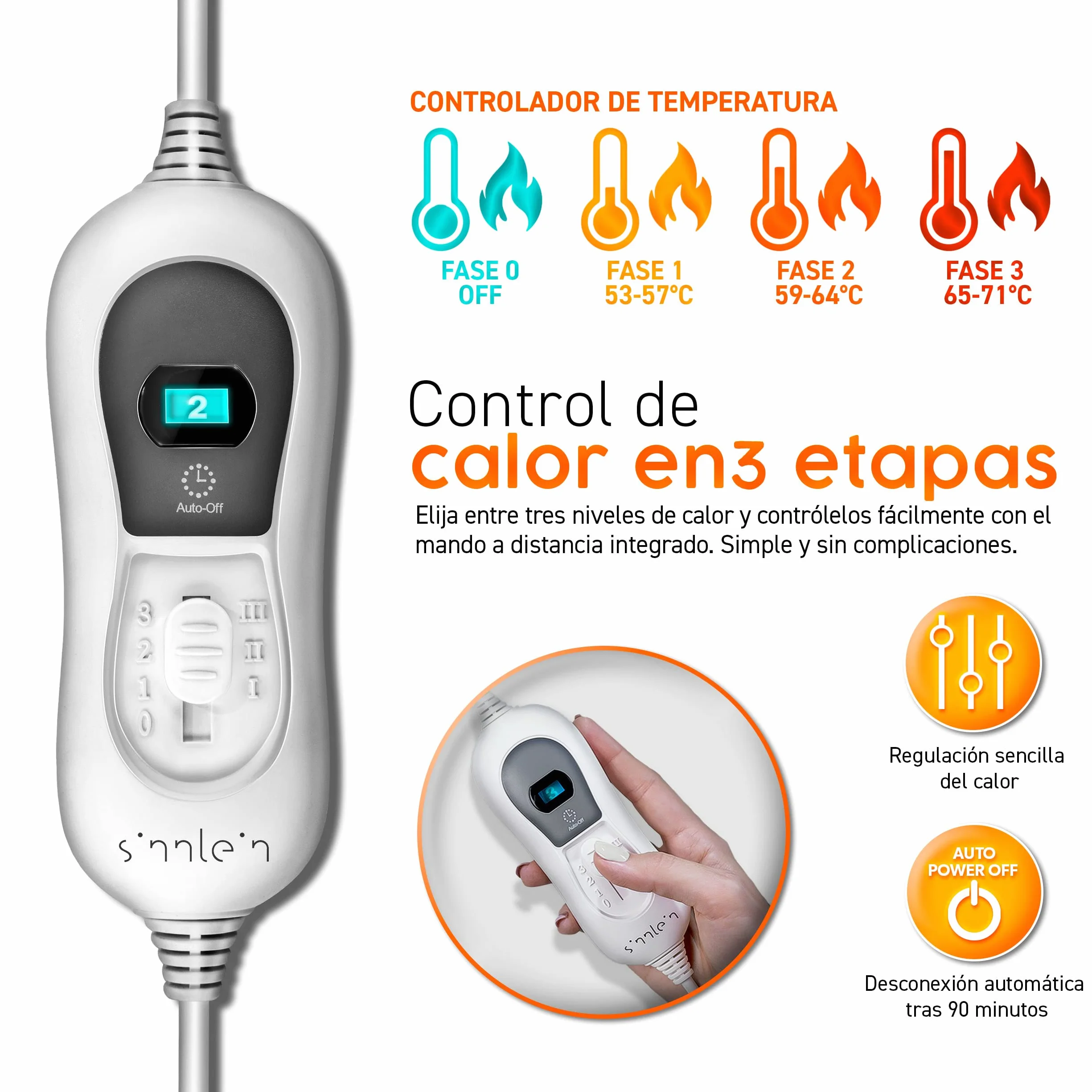 sinnlein Almohadilla Eléctrica para Cervicales, Hombros, Cuellos y Espalda | Manta Térmica con 3 Niveles de Temperatura y Apagado Automático | 100W (Beige)