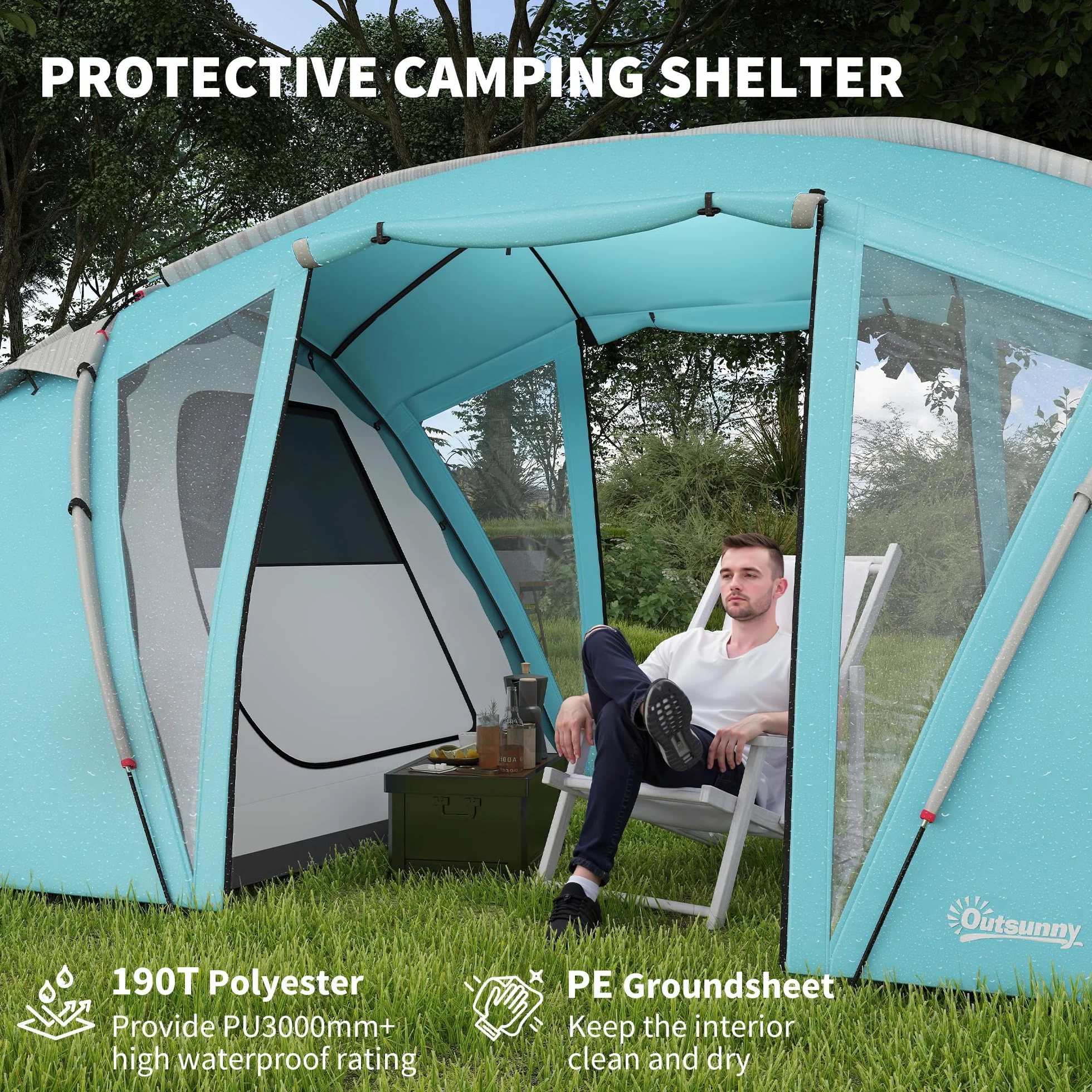 Outsunny Tienda de campaña Familiar para 4 a 6 Personas con 2 dormitorios y una Sala de Estar, Tienda de campaña Impermeable con Lona de Suelo Cosida, Puertas, Ventanas, Bolsa de Transporte