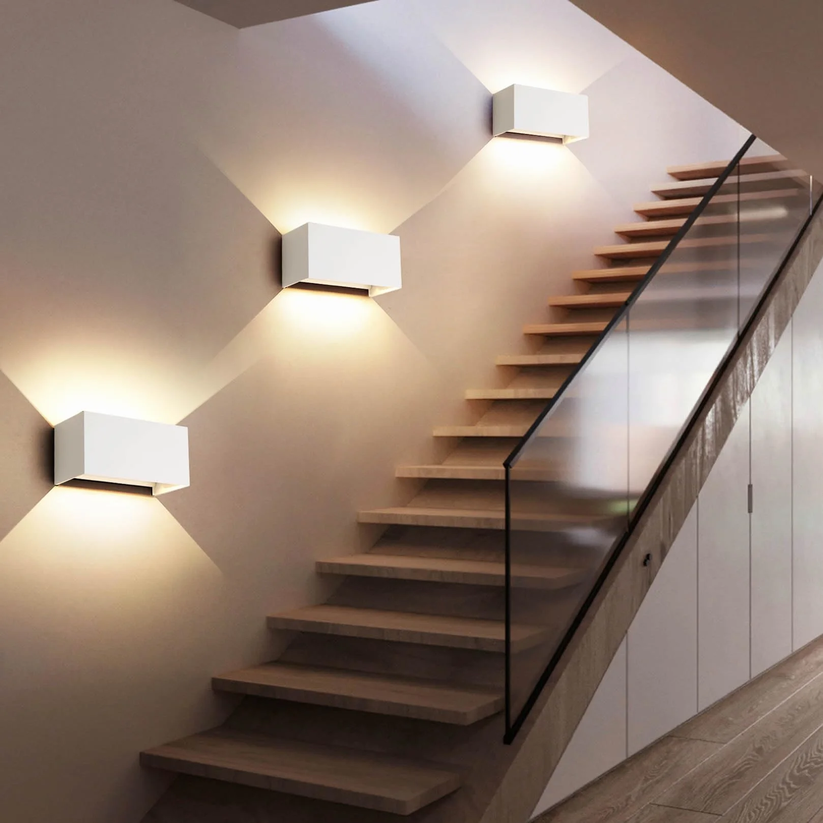 FUPE 25W LED Aplique Pared Exterior Interior IP65 Impermeable Apliques Pared Exterior Lámpara de Pared Aluminio Moderno Aplique Blanco 3000k Luz Cálida, Ángulo de luz Ajustable, Fácil de instalar