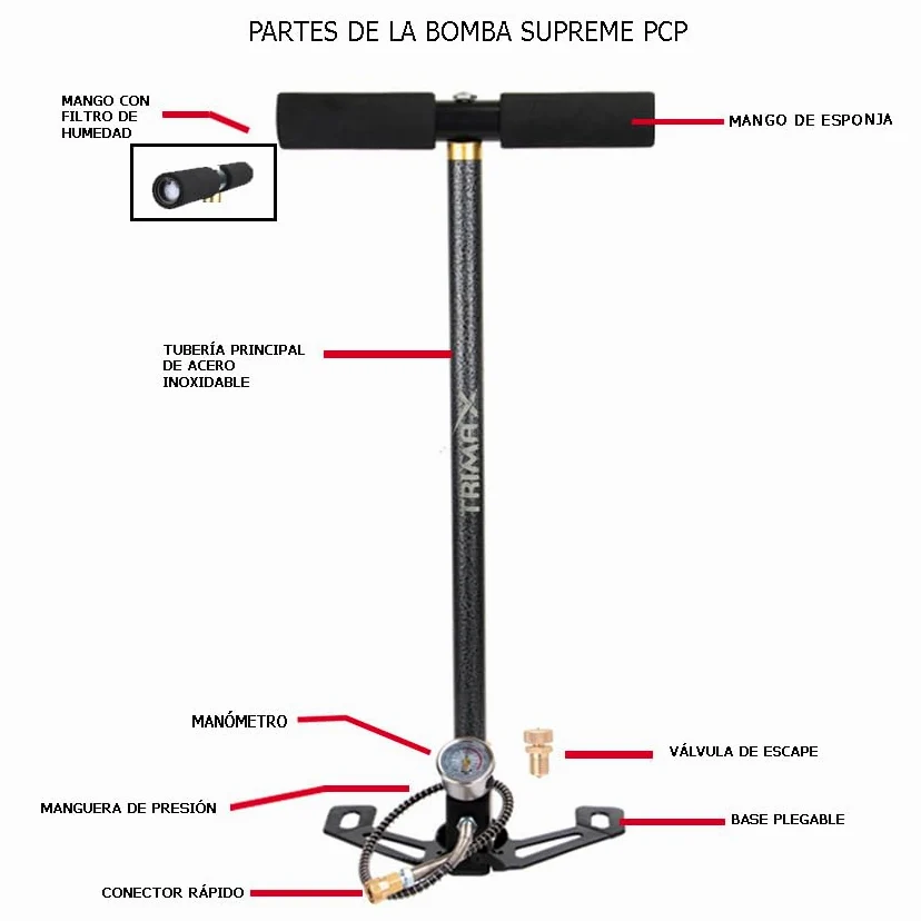 Bomba Trimax Supreme PCP (300 Bares) | Bomba de Alta presión para carabinas, Rifles, escopetas, Pistolas y Armas de Aire comprimido + repuestos…