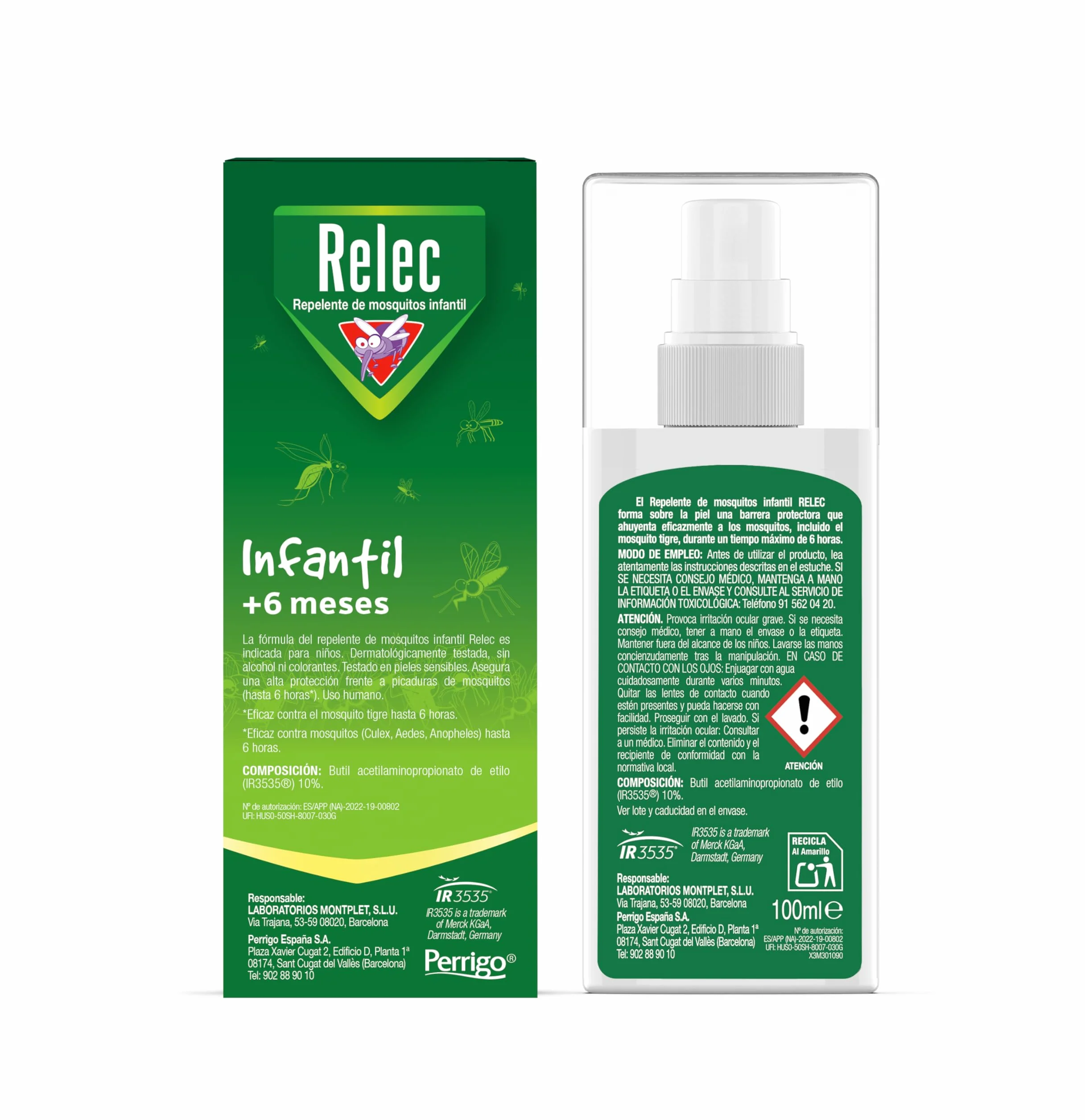 Relec Infantil Spray Antimosquitos 100 ml Repelente Mosquitos +6 Meses Dermatológicamente Testado Mosquito Tigre