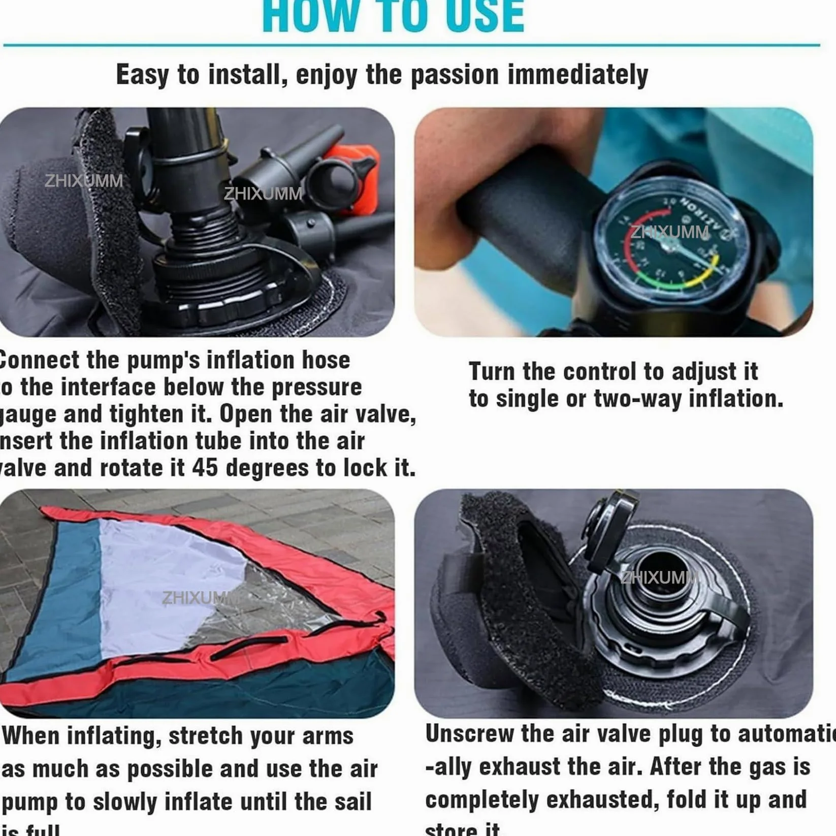 Tabla de hidrofoil inflable, tabla de windsurf, tabla de remo de pie, tela de buey y PVC, área de vela de 4.2㎡, con visión clara para deportes acuáticos, kayak, vela, marino, fácil instalación y