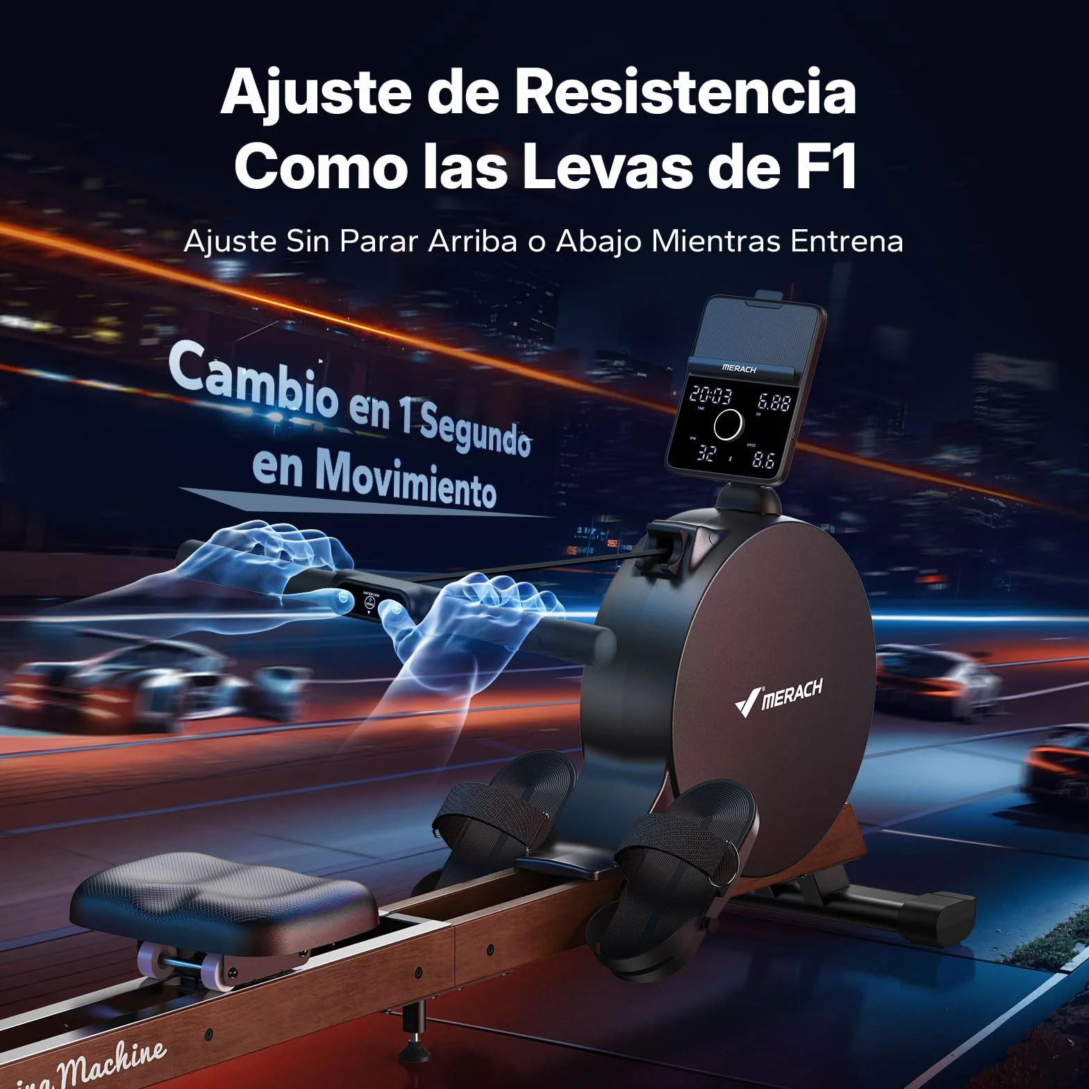 MERACH Máquina de Remo para Casa, Autogeneración, Resistencia Magnética Máxima Mejorada de 60 kg, Ajuste Automático de Resistencia, Rieles Dobles de Madera, Pantalla LED / 21,5" (R7) (LED (Q3))