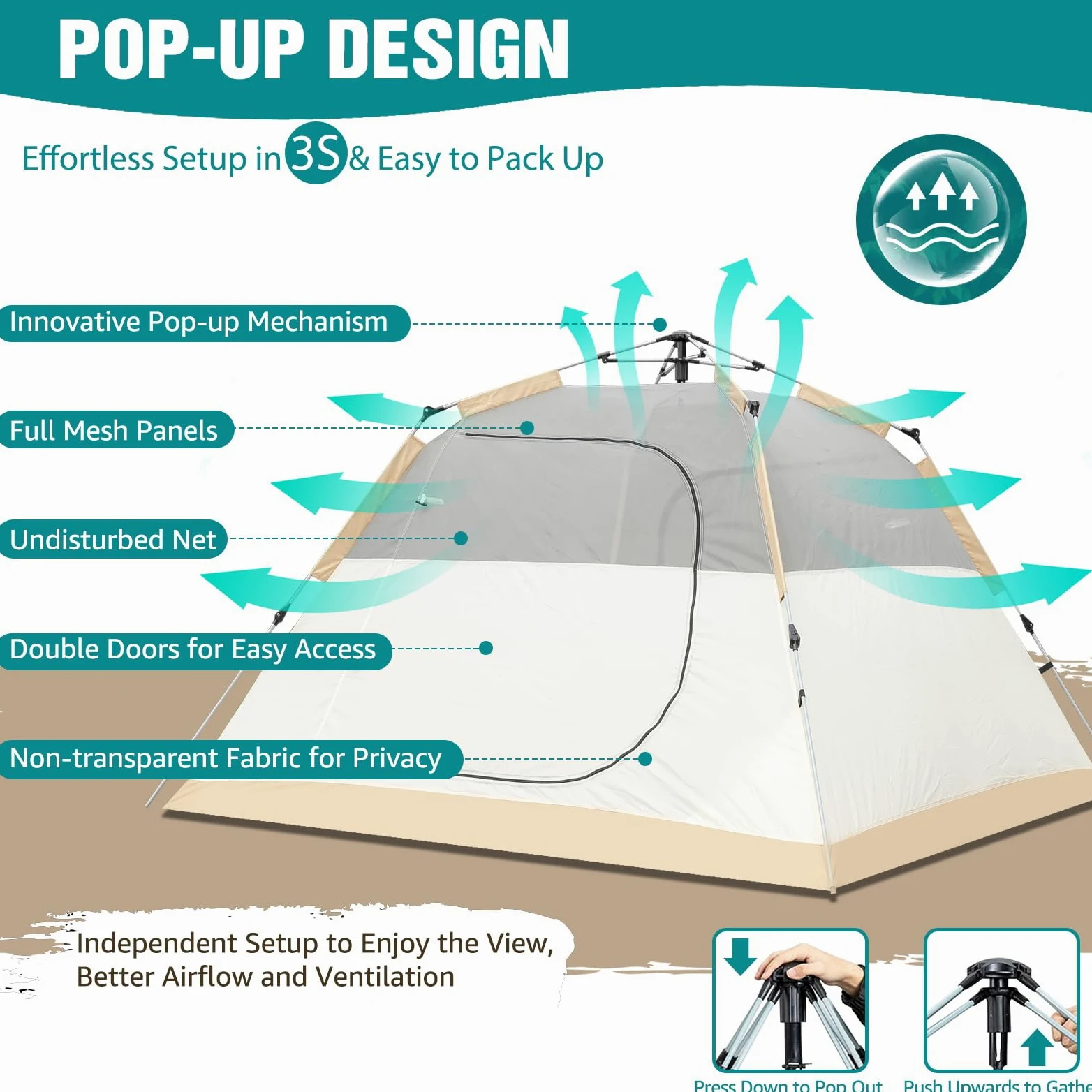 Chihee Tiendas de Camping Carpa Pop-Up Portátil,Carpa Familiar 2 Puertas Montaje Instantáneo Tienda Grande Resistente a la Intemperie Tienda 4 Estaciones con Toldo Incluye Bolsa de Transporte Rainfly