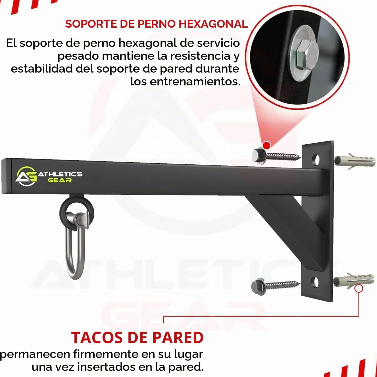 Athletics Gear Soporte para Saco de Boxeo de Pared 30 cm Hierro Calibre 16 Grillete en D Giratorio