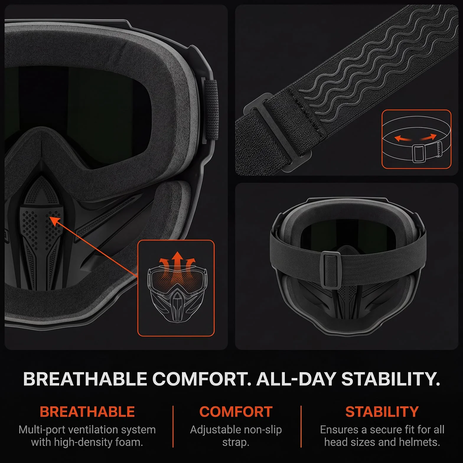 Full Face Protective Mask with Removable Goggles, Anti-Fog Face Shield for Motorcycle Riding, Cycling, Softball & Outdoor Sports