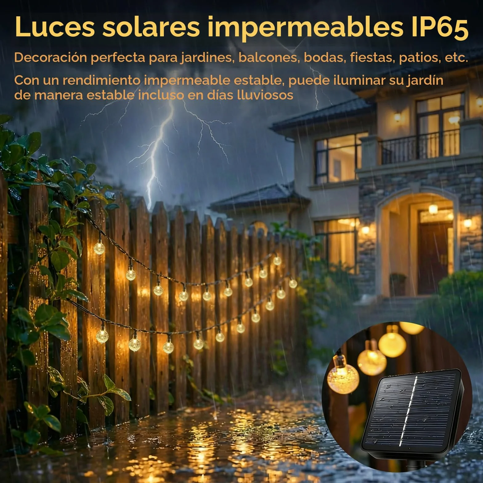 AGOTD Cadena de luces solares LED 40 IP65 8 modos bolas de cristal resistente al agua para exteriores