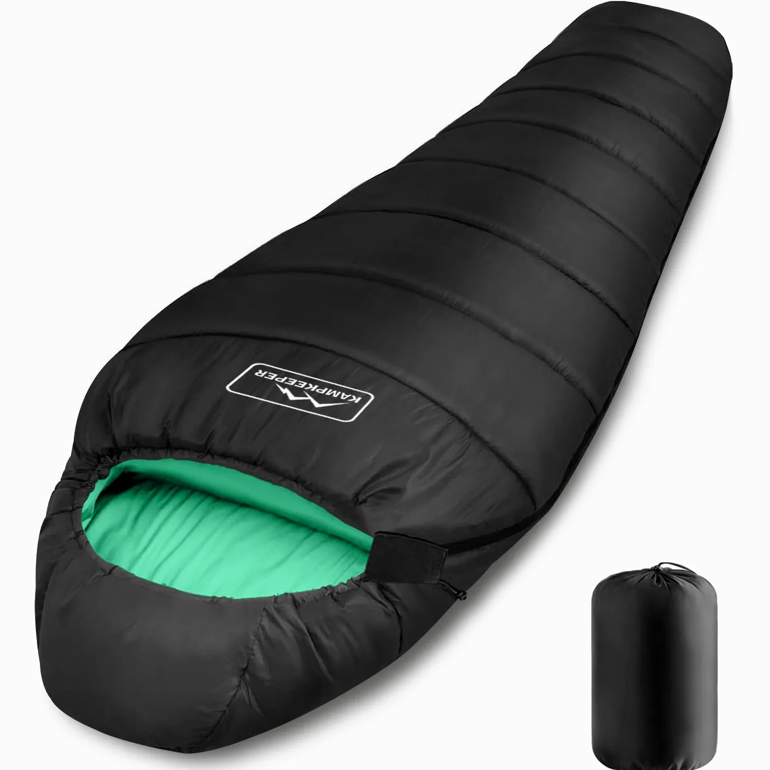 KAMPKEEPER Saco de dormir para momia, saco de dormir para acampar para clima frío, -0.0 °C 3-4 estaciones, saco de dormir para adultos, cremallera sin enganches con capucha ajustable para mochileros
