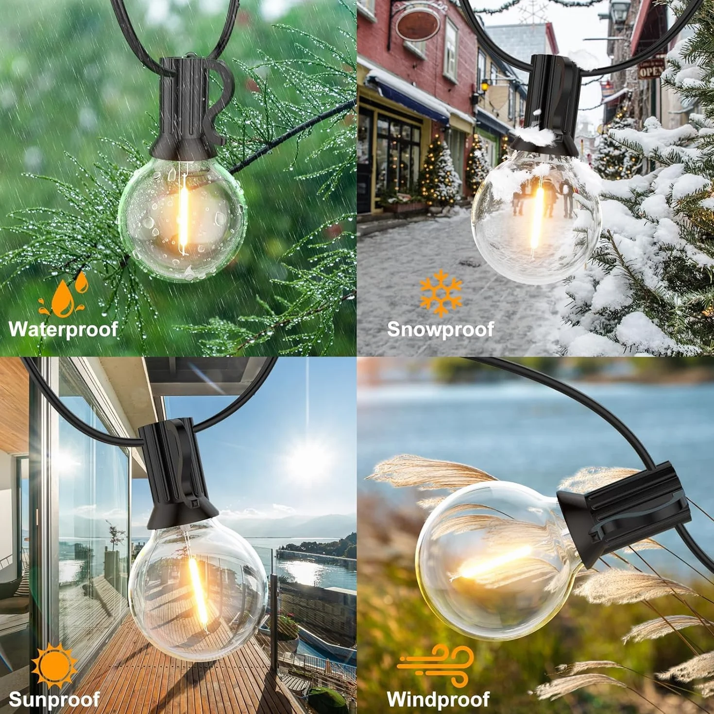 GPATIO Guirnalda Luces Exterior G40 100FT 30M 50+2 Bombillas Plástico Blanco Cálido LED Jardín