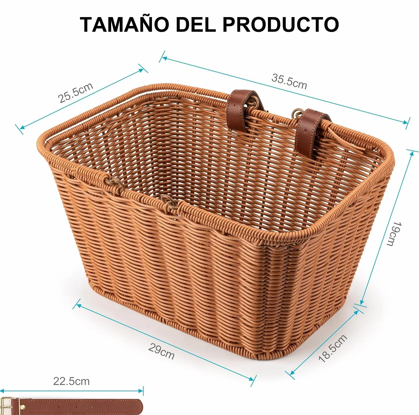 CXWXC Cesta de Bicicleta – Resistente Cesta Delantera – Cesta de Mimbre Tejida a Mano con Correas Ajustables de Cuero Vegano