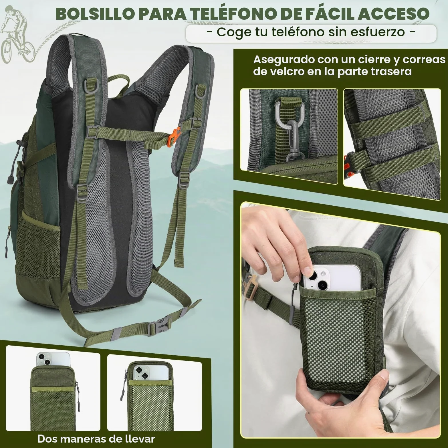 RAINSMORE Mochila de Hidratación con Bolsa de Agua 2L Mochila Bicicleta Montaña Mujer Hombre con Funda Impermeable para Senderismo Correr Ciclismo Trail Running Escalada Deportes al Aire Libre