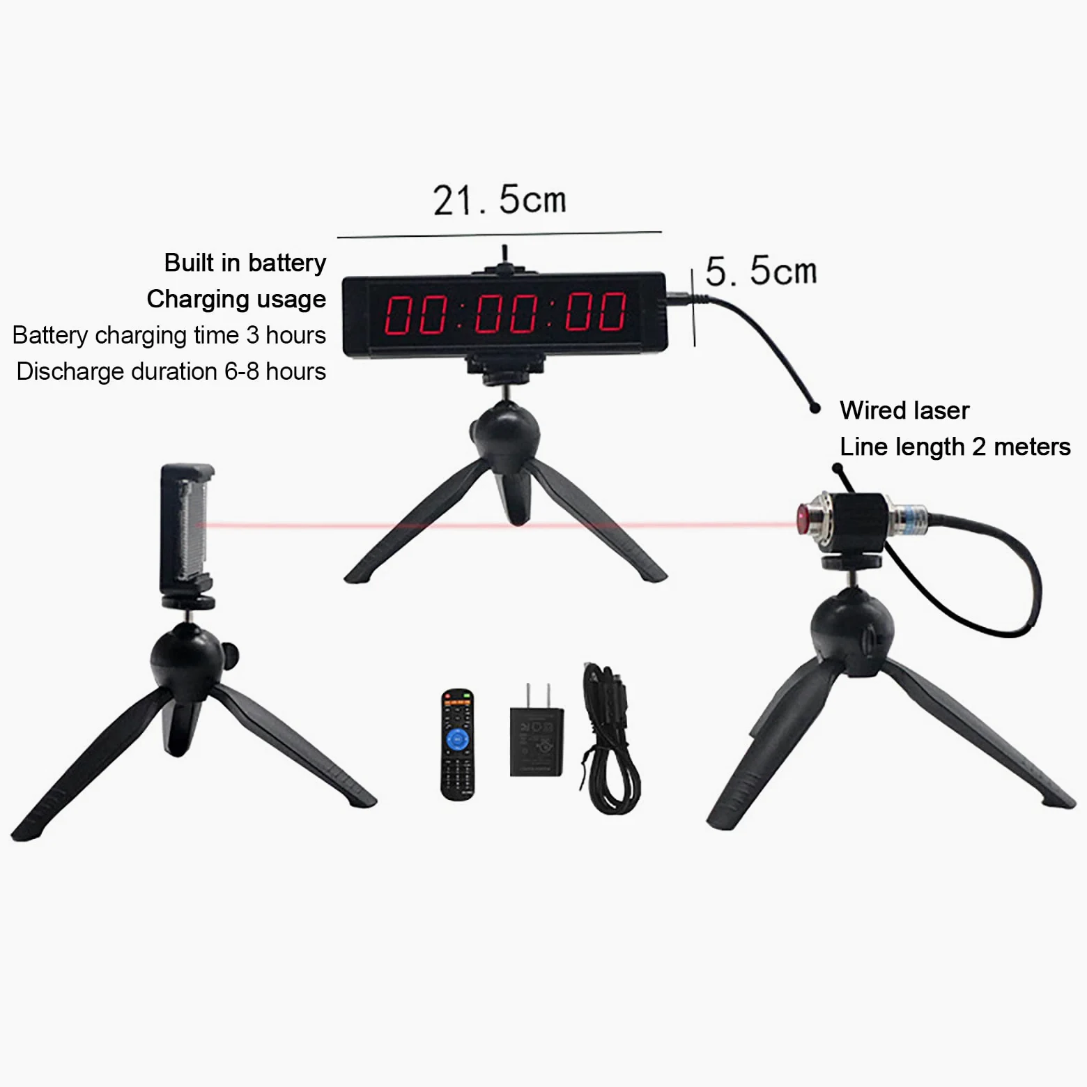 Reloj de carrera deportivo con cronómetro LED, cronómetro de pista, temporizador de cuenta regresiva digital, con sensor y soporte, para correr, carreras, carreras de caballos, patinaje sobre ruedas