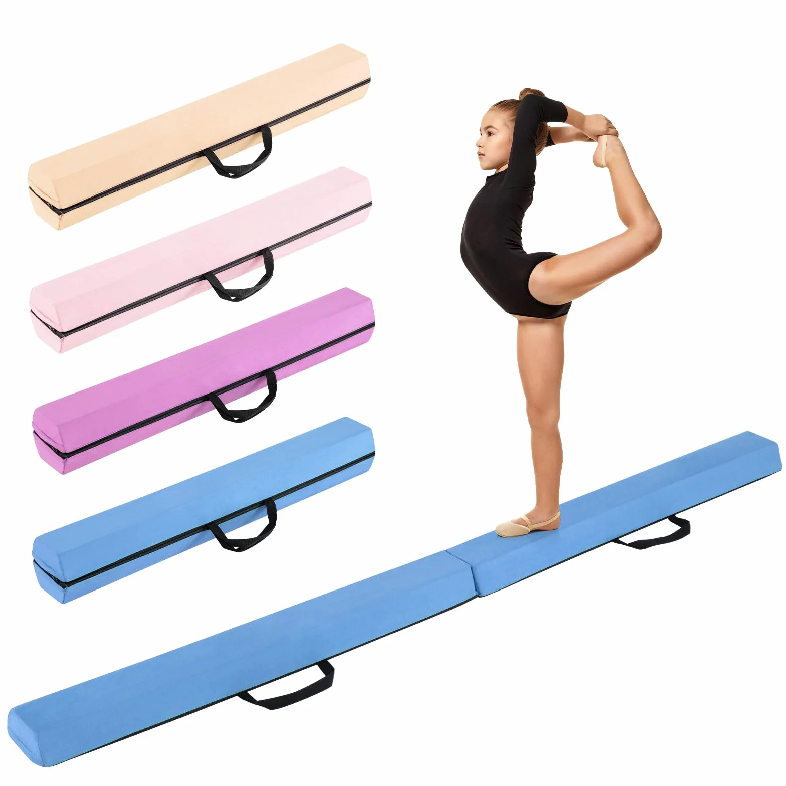 COSTWAY 210 cm Barra de Equilibrio Plegable Gimnasia con Funda de Suede Antideslizante