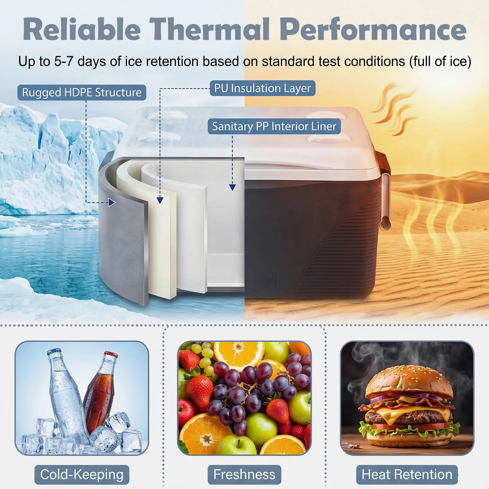 Lifezeal - Refrigerador rígido portátil 41L, refrigerador de camping con aislamiento térmico de 5 a 7 días, caja refrigerante con 4 portavasos y tapón de drenaje, ideal para picnic, pesca, viajes