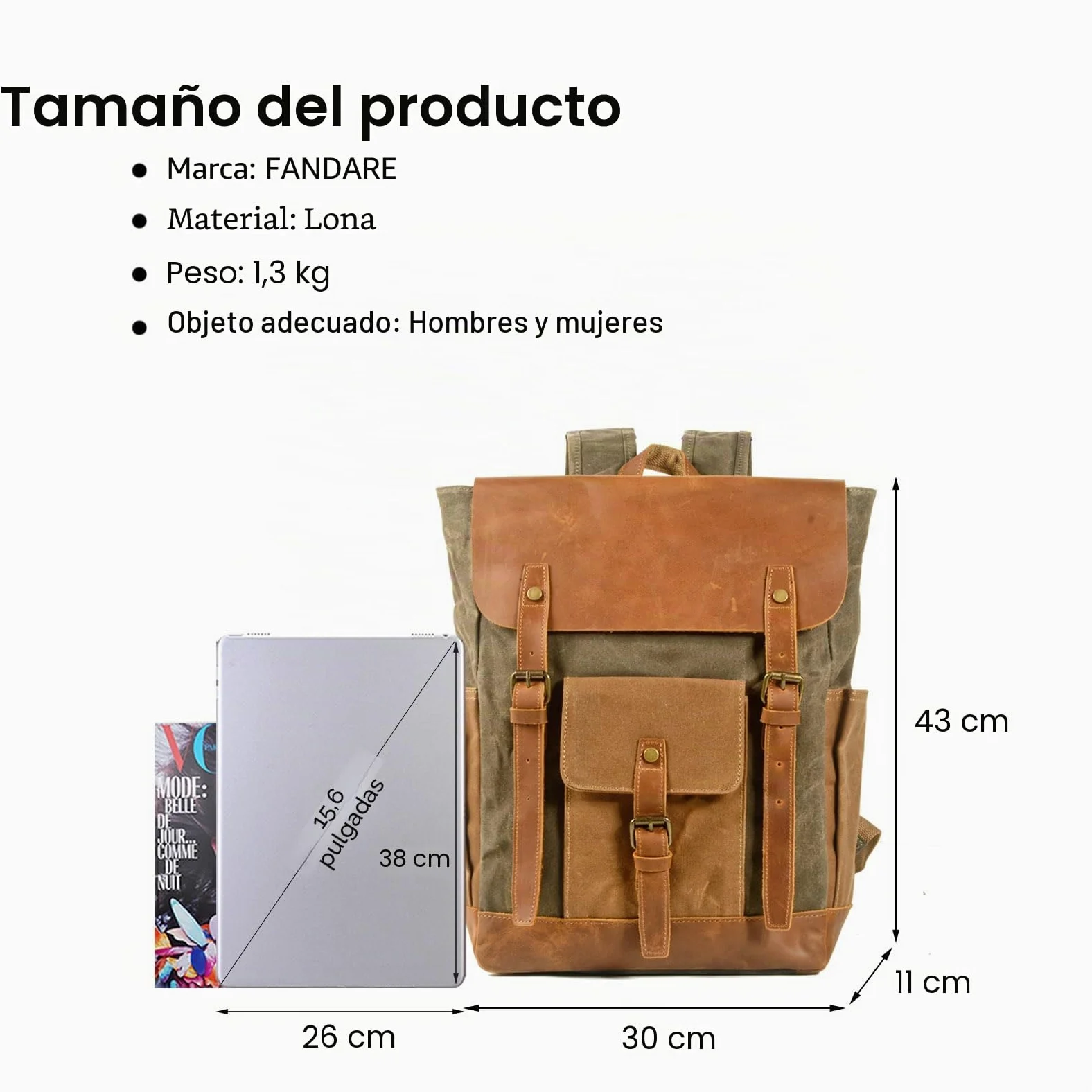 FANDARE Mochilas de Marcha Mochila Hombre Macutos de Senderismo Lienzo Mujeres Mochila Vintage de Lona Mochilas de Ciclismo Mochila Trekking al Aire Libre Viaje Excursionismo Daypacks Verde