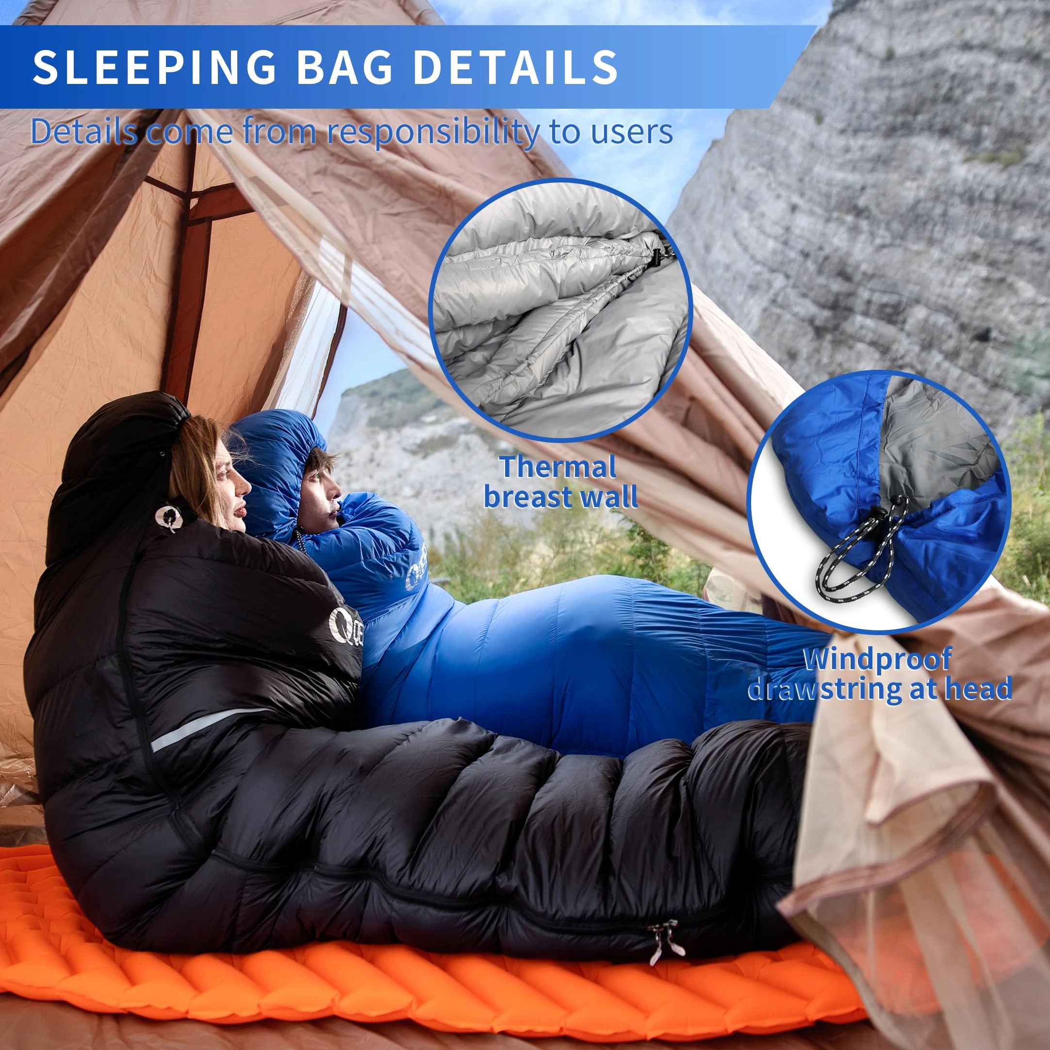 Saco de Dormir Plumón 220 cm x 80 cm 10 ℃ / 0 ℃ / -10 ℃ /-20℃ Saco de Dormir 4 Estaciones Ultraligero Adultos y Niños,Sleeping Bag para Camping y Senderismo