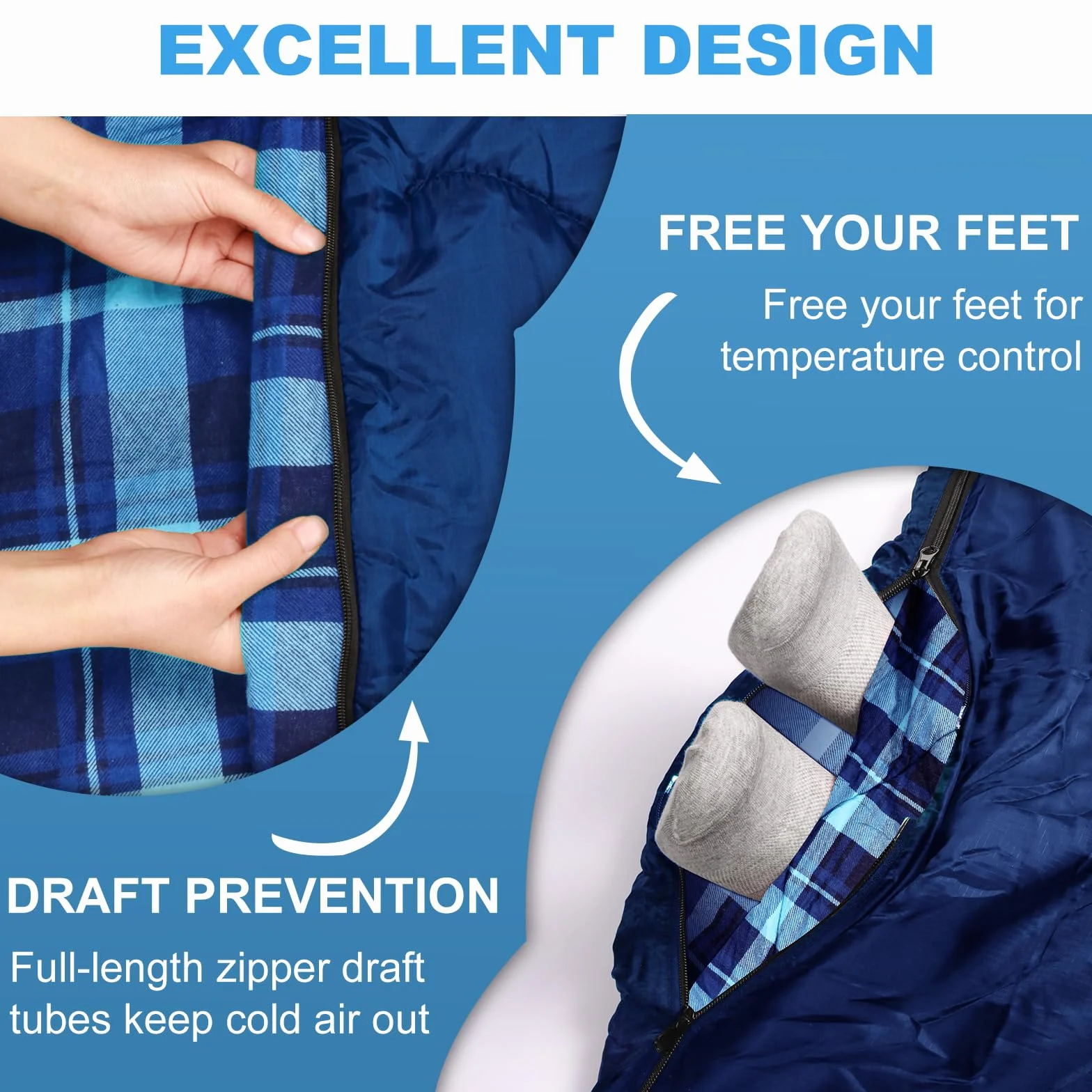 Double Sleeping Bag for Adults Camping, XL Queen Size 2 Person Cotton Flannel Sleeping Bags for All Season Hiking Backpacking, Lightweight Waterproof for Cold Weather & Warm
