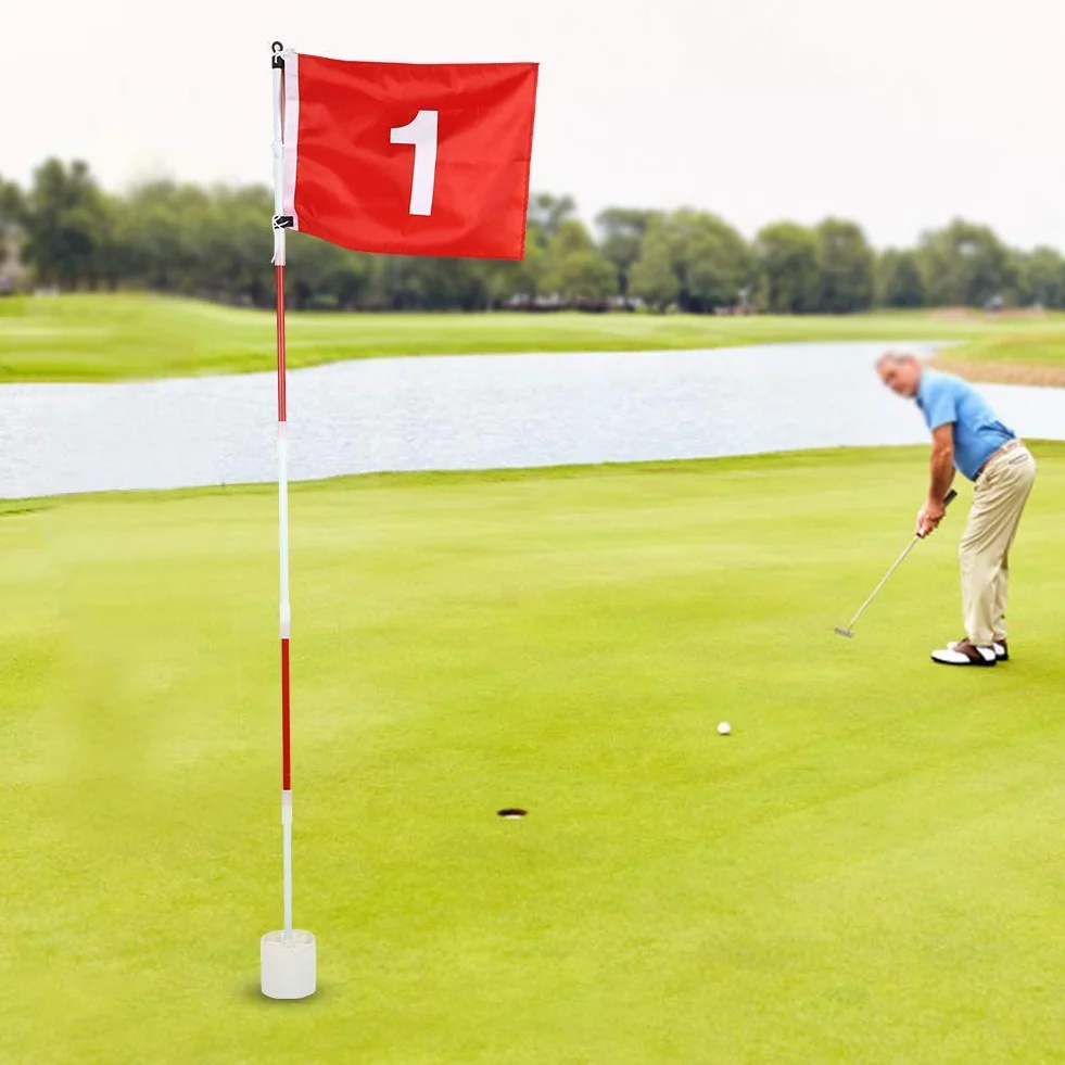 Ejoyous - Juego de banderas de agujero de golf (5 banderas de portátiles con bandera roja banderín y putting Cup mástil de bandera verde extraíble