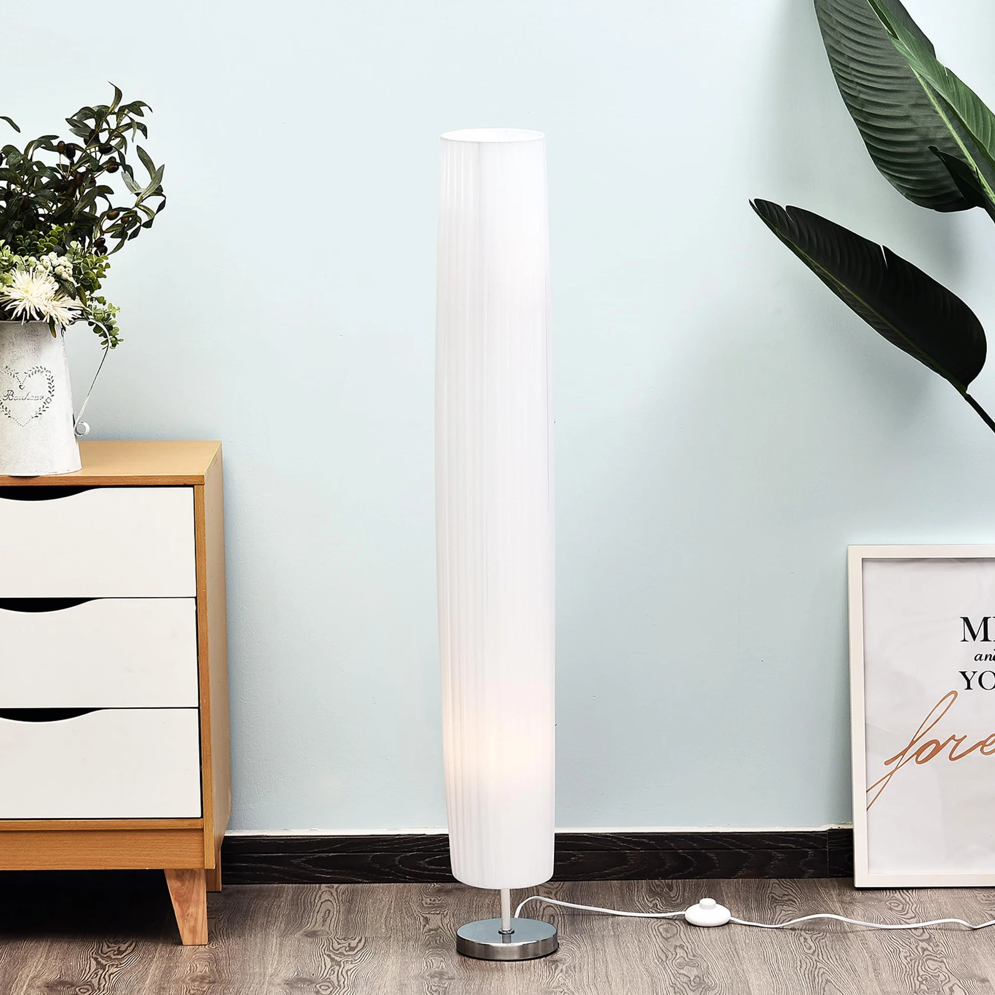 HOMCOM Lámpara de Pie Moderna 120 cm Blanco E27 Acero Inoxidable Bajo Consumo