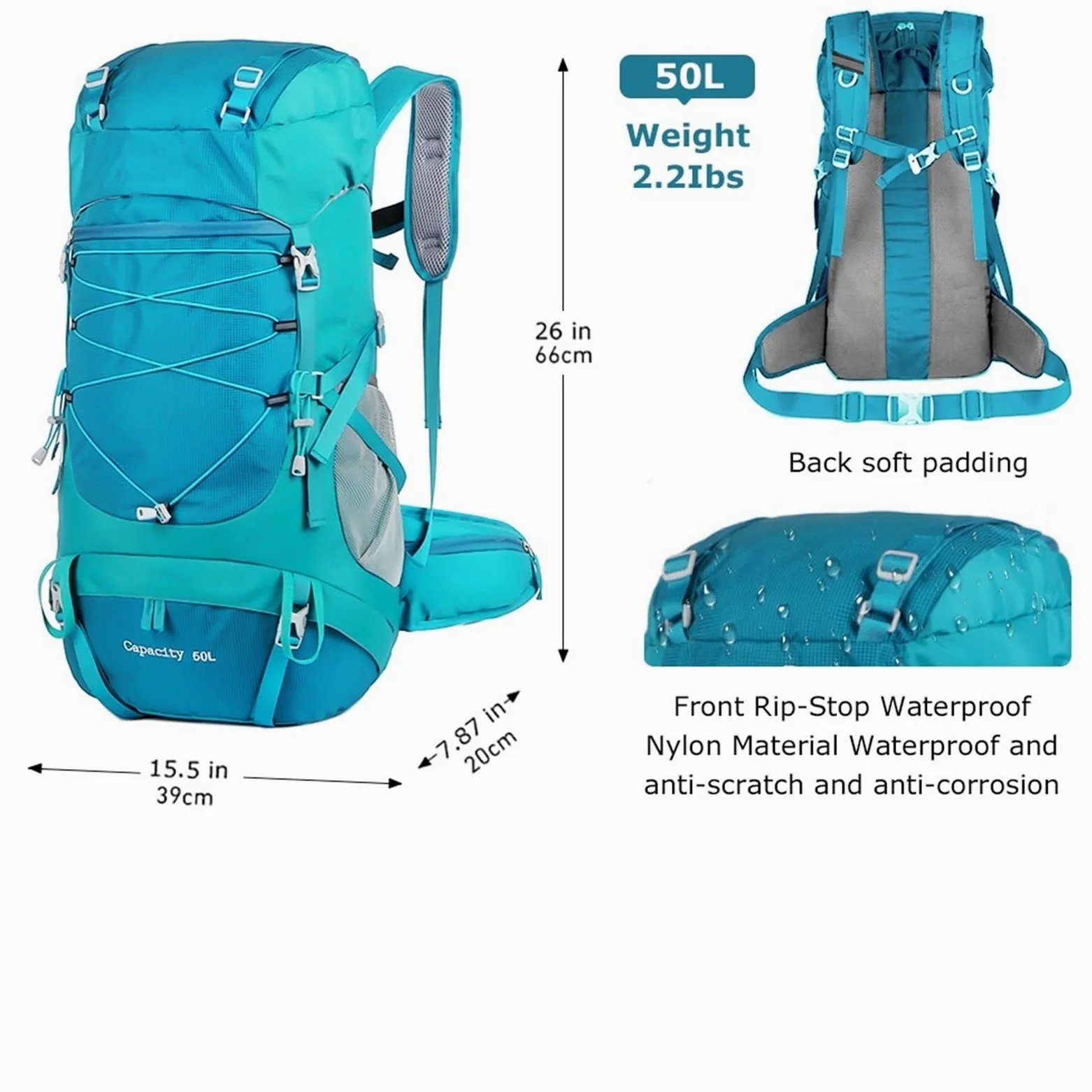 Mochila Trekking Mochila de senderismo 50 l con funda impermeable, multifuncional, for montañismo, viajes, trekking y acampada