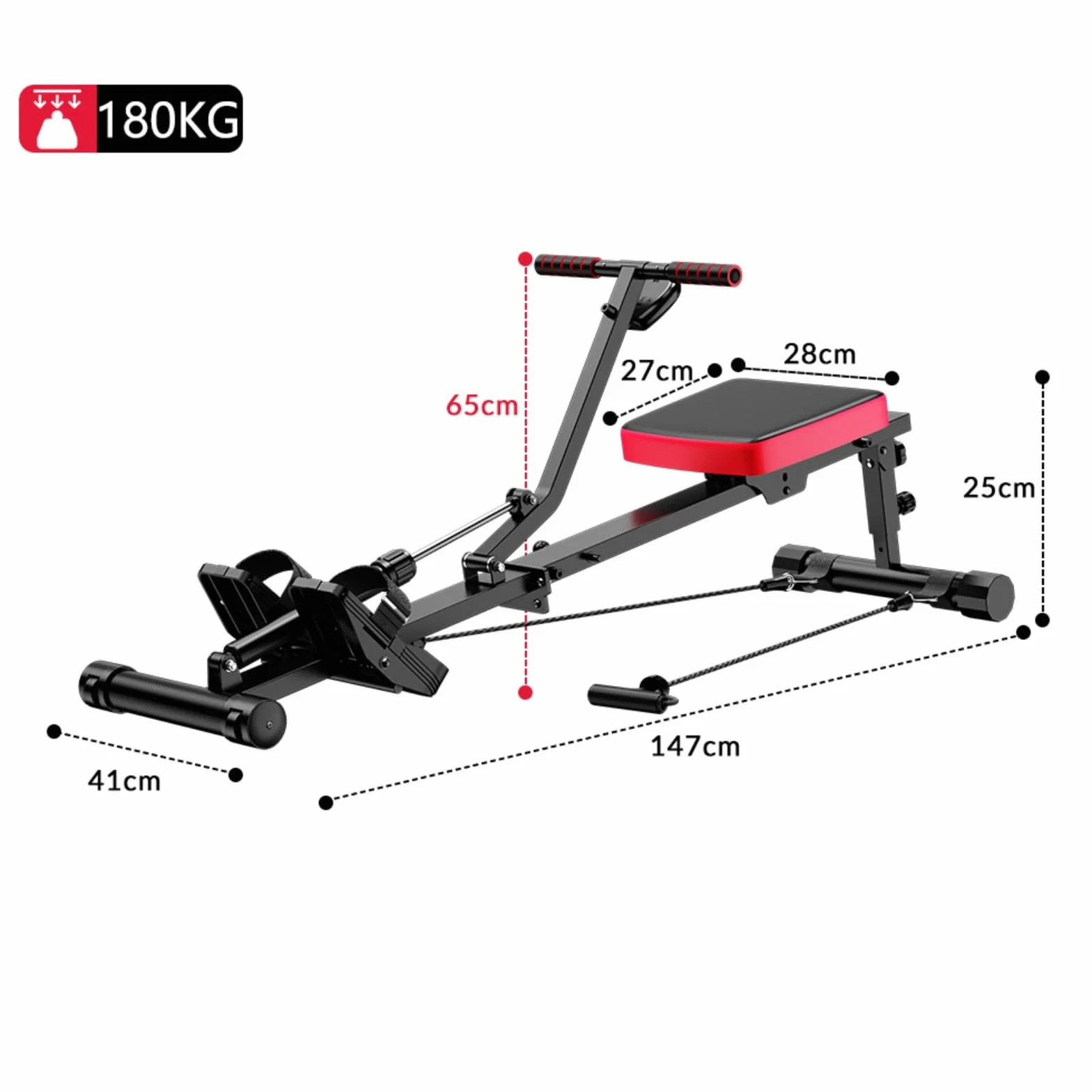 Máquina de remo hidráulica para el hogar, 12 niveles de resistencia, capacidad de carga de 180 kg, entrenamiento de cuerpo completo, máquina de remo