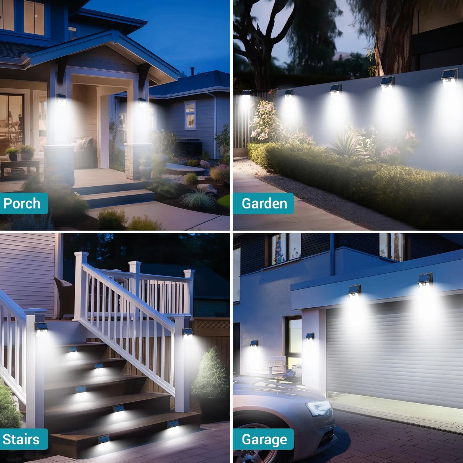 Luz Solar Exterior Potente Blanco Frío 140 LED IP65 Sensor de Movimiento 6 Paquete