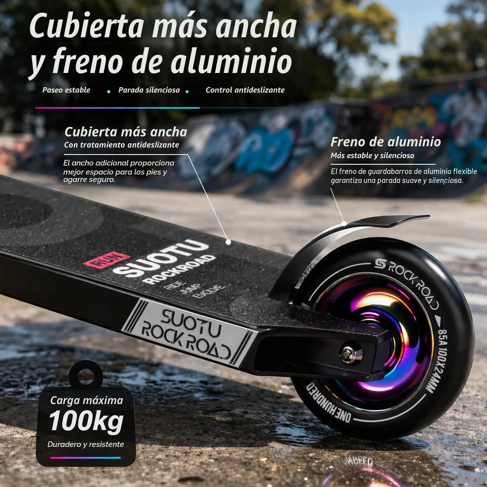 Patinete Freestyle, Dirección de 360°, Ruedas de PU de 85A 100 mm, Scooter Freestyle para Niños Adolescente y Adultos, Capacidad Máxima de Carga: 100 kg, Aluminio