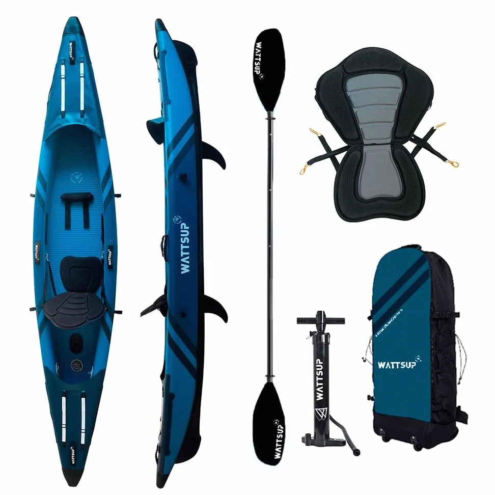 Kayak Inflable Wattsup Torpedo 1 Plaza – 365 x 72 cm (12 x 28) – Dropstitch – MAX 180 kg – Paquete Completo – Todos los Niveles