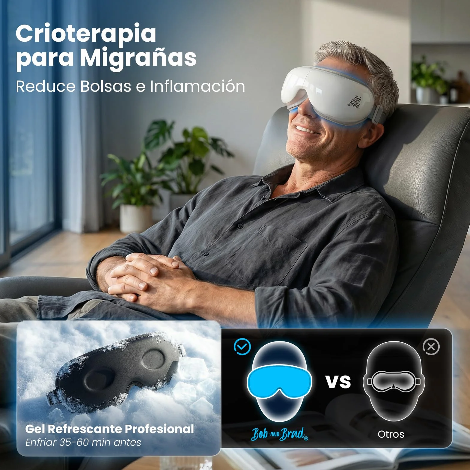 Bob and Brad EyeOasis 3 Masajeador de ojos con calor y frío, gafas presoterapia ocular
