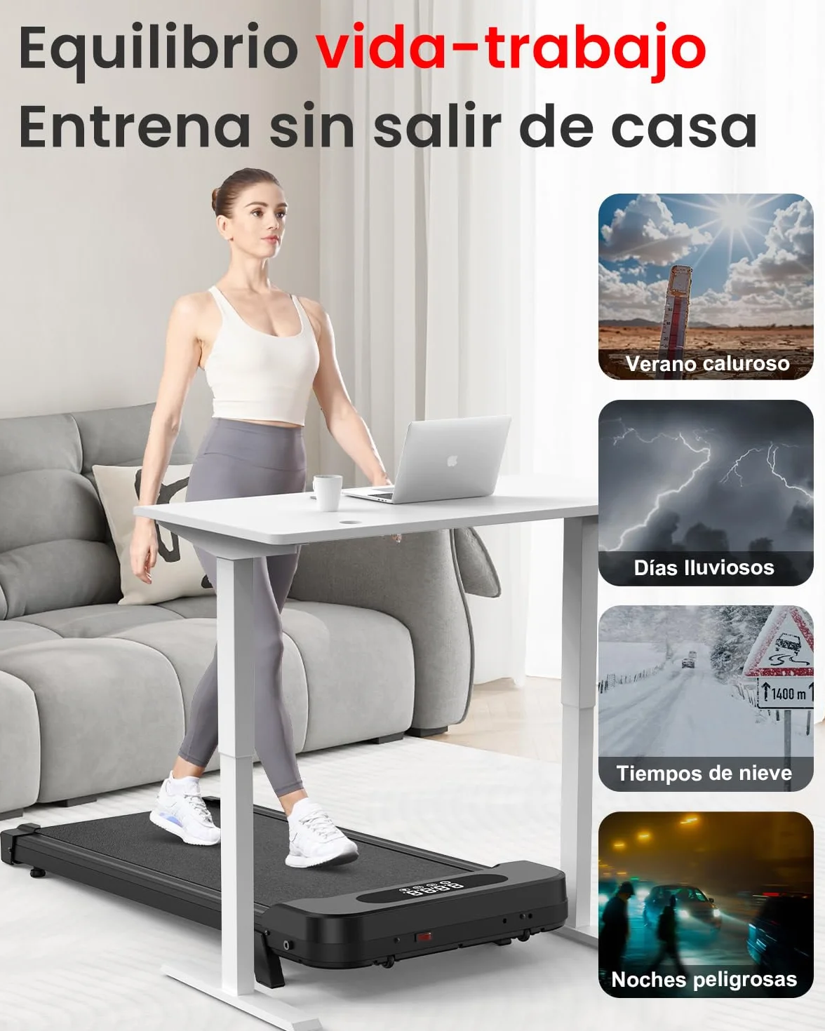 HomeFitnessCode Cinta de Correr y Andar 3 en 1 con Inclinación 7% – Caminadora Eléctrica Silenciosa, 8 km/h, Motor 2,5CV, Sistema de Amortiguación, Pantalla LCD, 130 kg – Hogar y Oficina