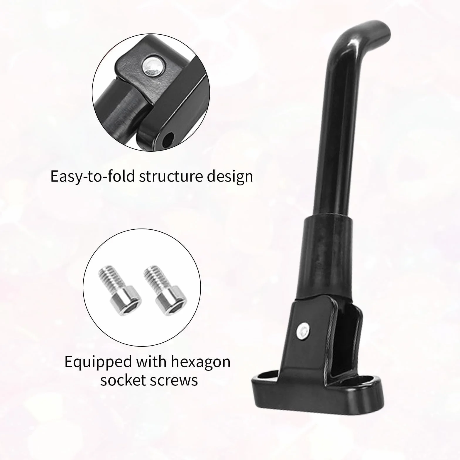 Soporte universal para patinete eléctrico compatible con Xiaomi M365/Pro/Pro2/1S/Scooter 3. Soporte lateral plegable, aluminio, incluye 2 tornillos, fácil montaje, resistente, color negro
