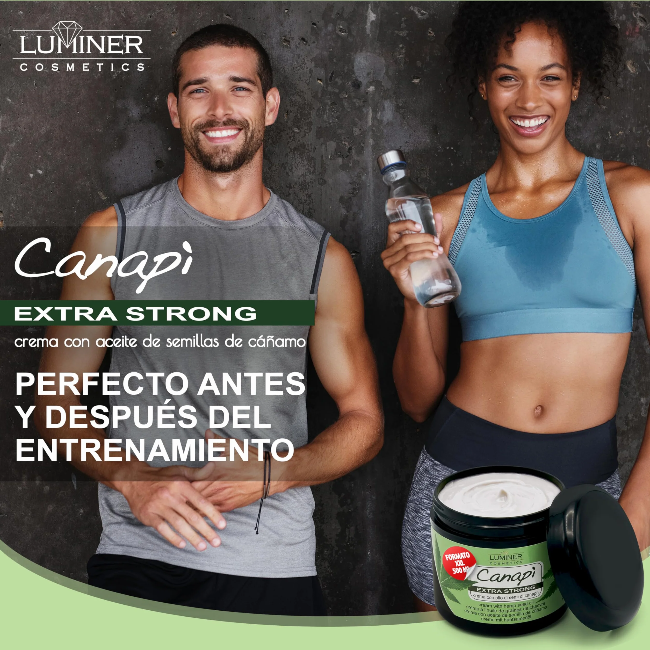 Luminer Crema de aceite de semillas de Cáñamo 500 ml Gel de masaje con árnica y harpagofito