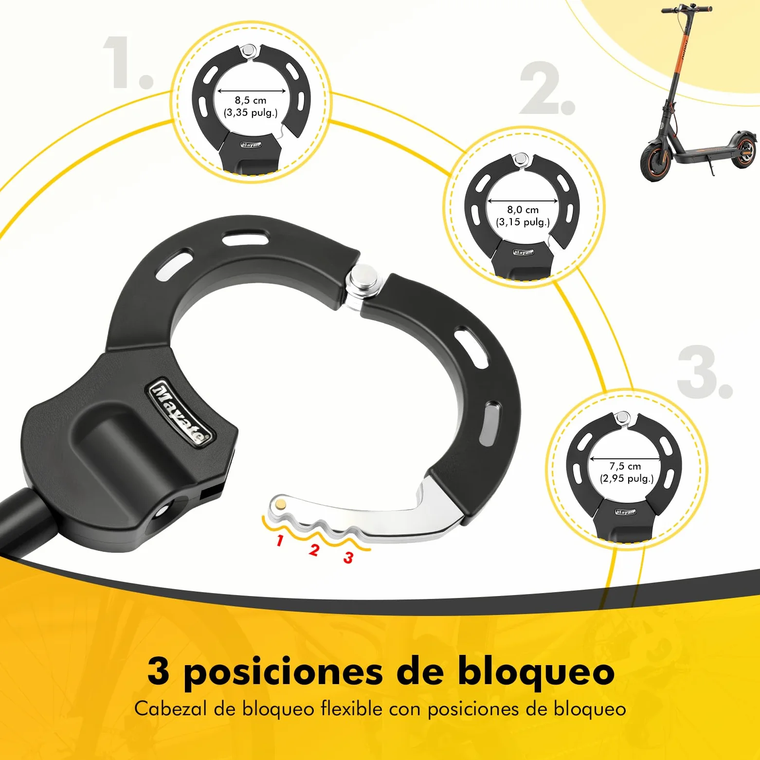 Candado Bicicleta Antirrobo, iWarmbase Candado Patinete Electrico, 120 cm/14 mm para Bicicletas Eléctricas, Antirrobo Para Bici, para Scooters/Patinete Eléctricas/Bicicletas