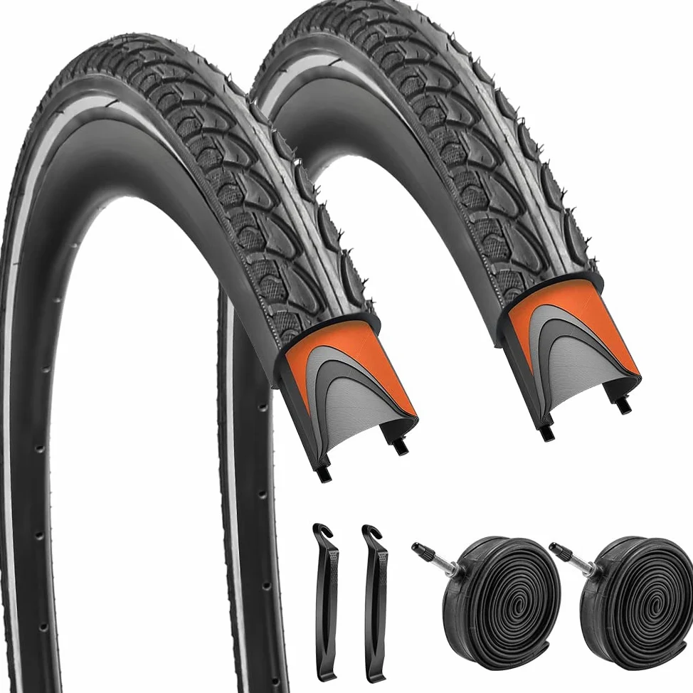 Neumáticos y tubos reflectantes para bicicleta de carretera de 700 x 35 c con válvula Presta, 2 palancas a prueba de pinchazos