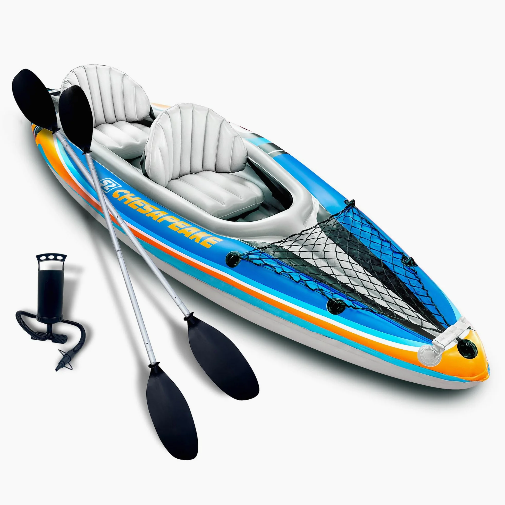 Sunlite Sports Kayak inflable para 2 personas con remos de aluminio (136 x 33 pulgadas), bomba de aire de alto rendimiento y bolsa de almacenamiento, kayak doble tándem para adultos, canoa y kayak