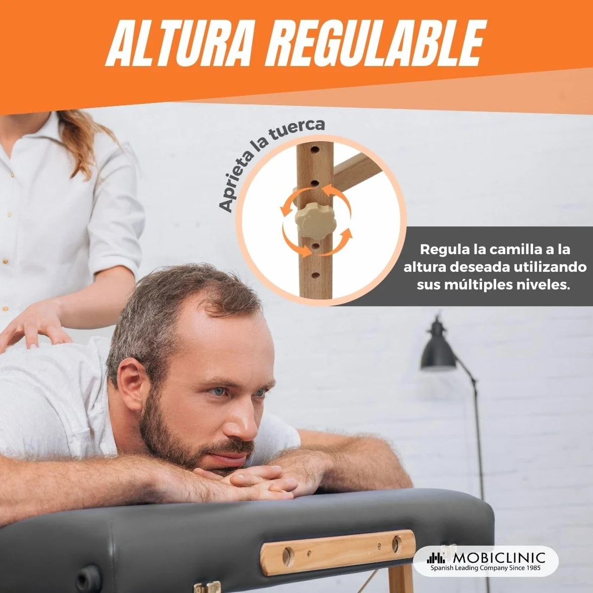 Mobiclinic Camilla Fisioterapia Plegable CM-01 Light 186x60 cm Cama de Masaje Madera 150kg Negra