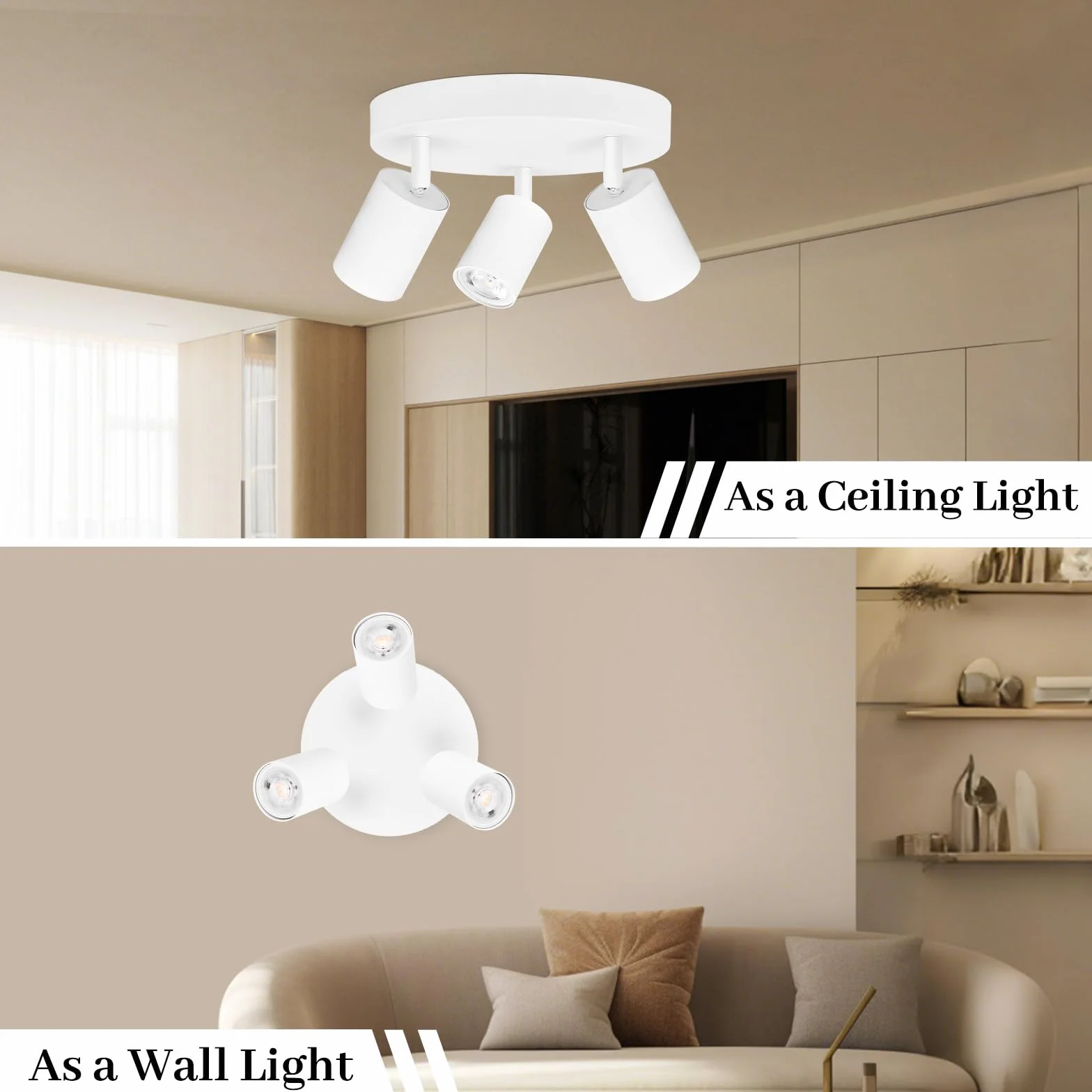 GeyouLux Lámpara de Techo Blanco 3 Focos LED Ajustables Giratorios GU10 Plafón Redondo para Salón Dormitorio