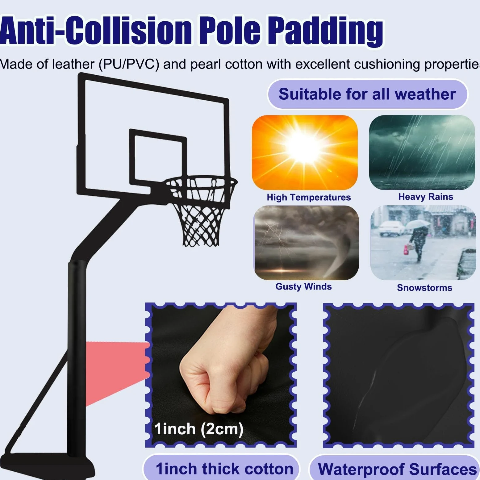 Acolchado de poste de garaje para aro de baloncesto, protector alrededor del poste de metal, seguridad del jugador para gimnasio