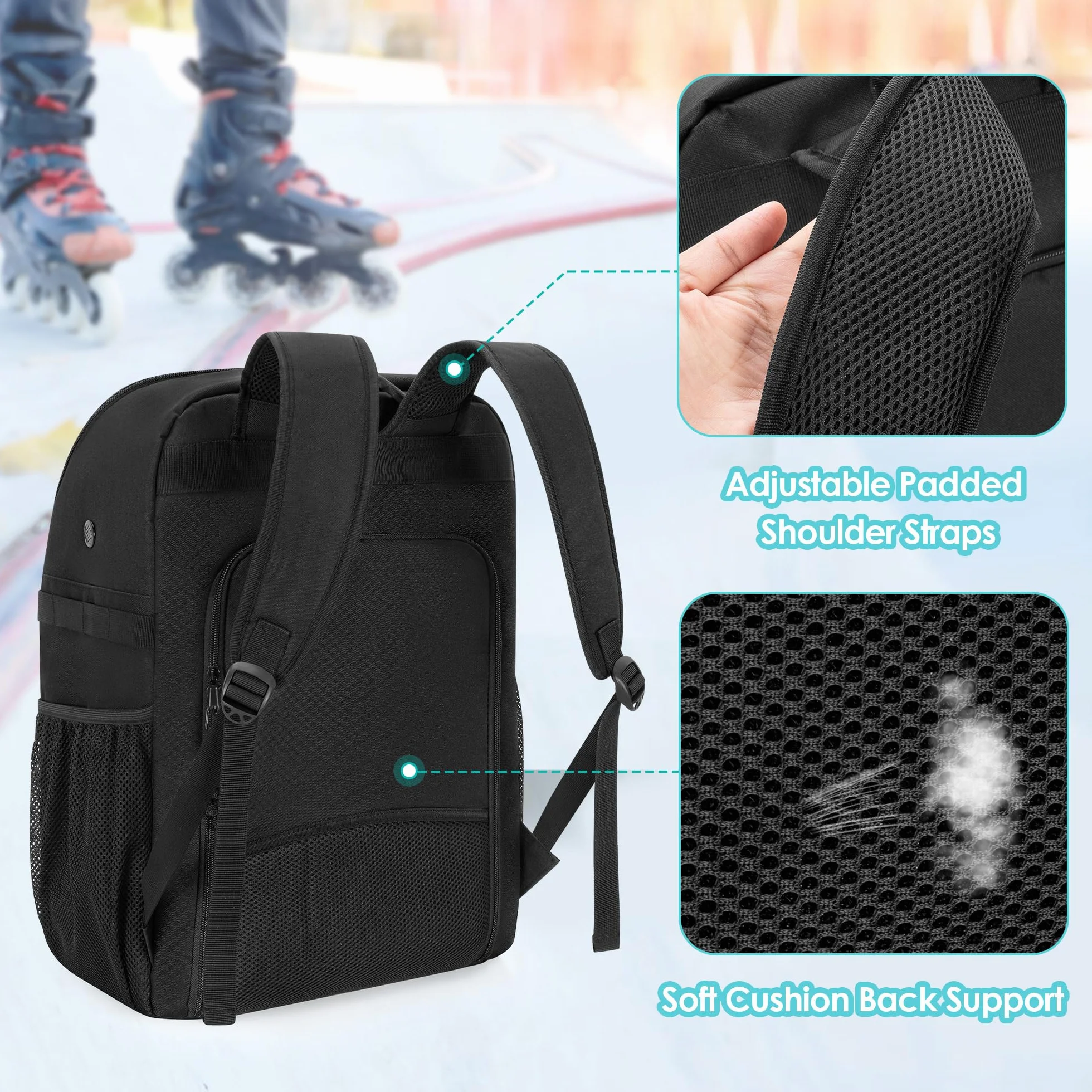 GOBUROS Bolsa para Patines, Color Negro, Talla hasta 13 US