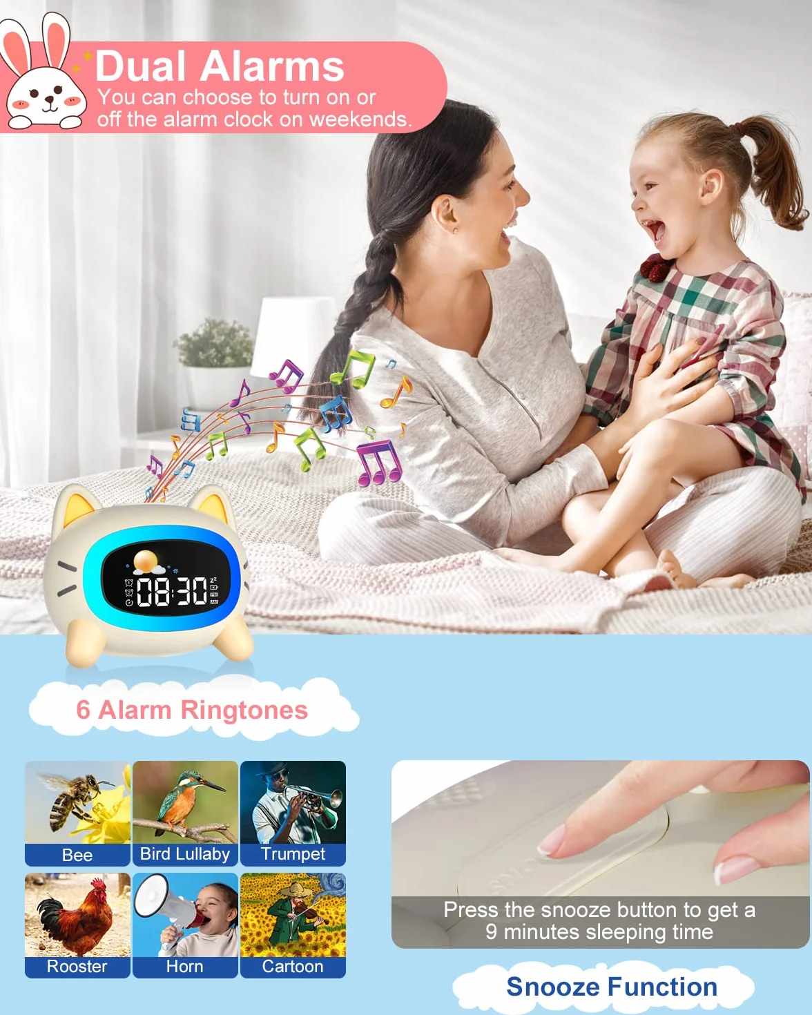 Uplayteck Reloj Despertador Infantil con Luz Nocturna y Alarma Recargable