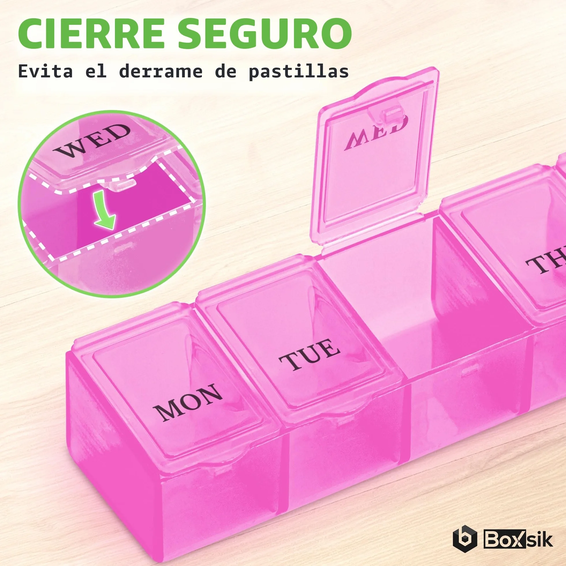 Pastillero Organizador Rosa Estuche 7 Días 1 Vez al Día Contenedor Semanal Suplementos