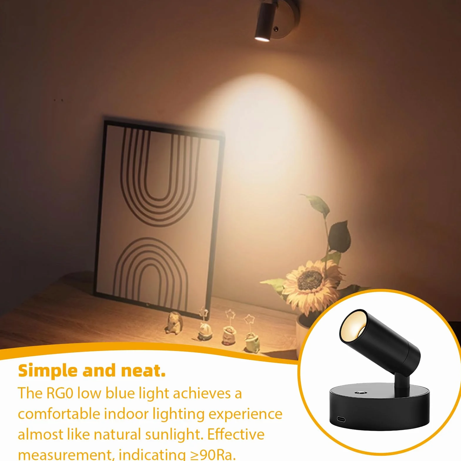 Foco LED con Mando a Distancia, Lámpara de Pared Recargable USB, 3 Temperaturas de Color, Regulable, Inalámbrica, Temporización, para Plantas