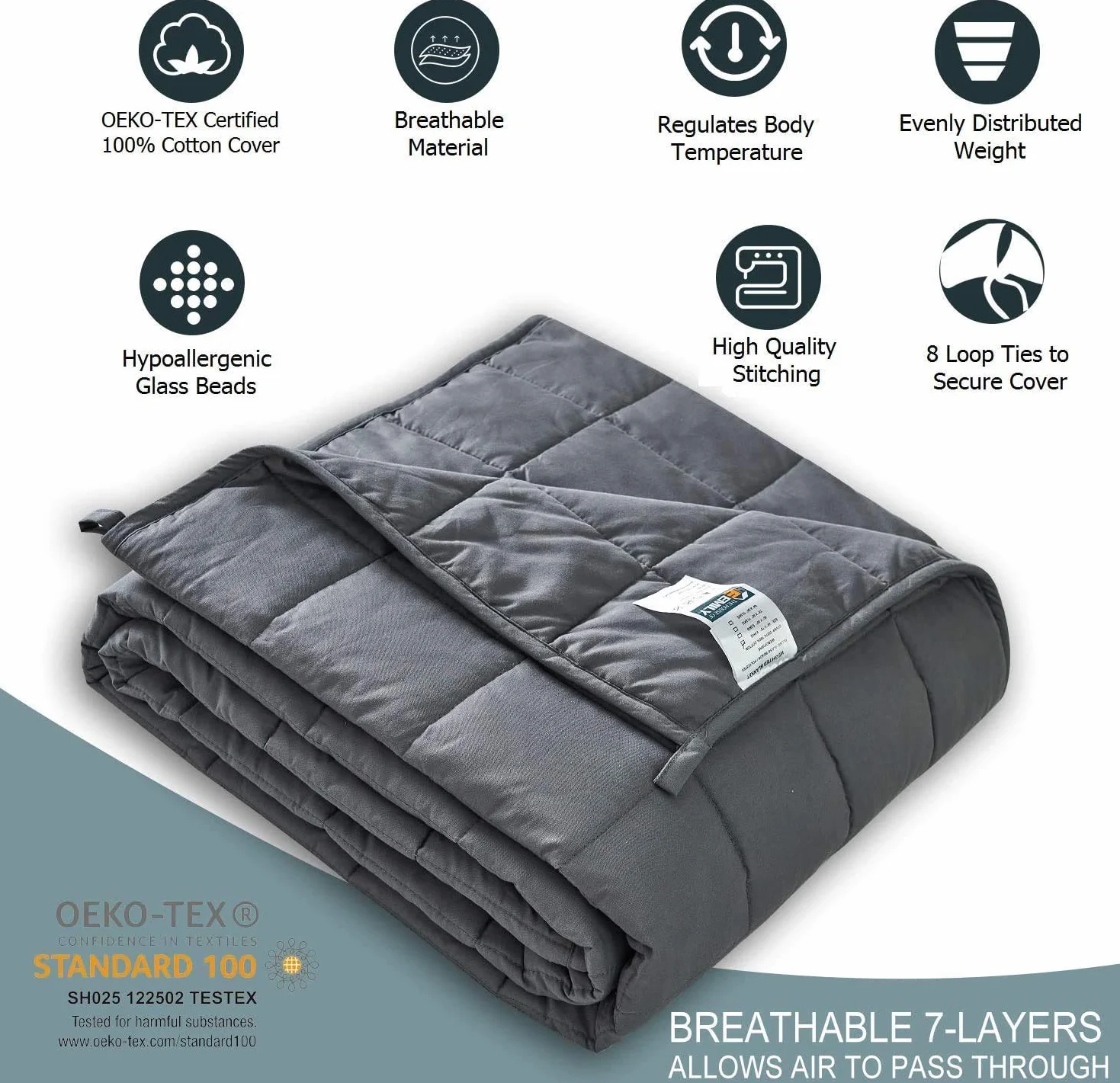 Manta pesada para adultos adolescentes 213 cm x 213 cm 13 kg gris