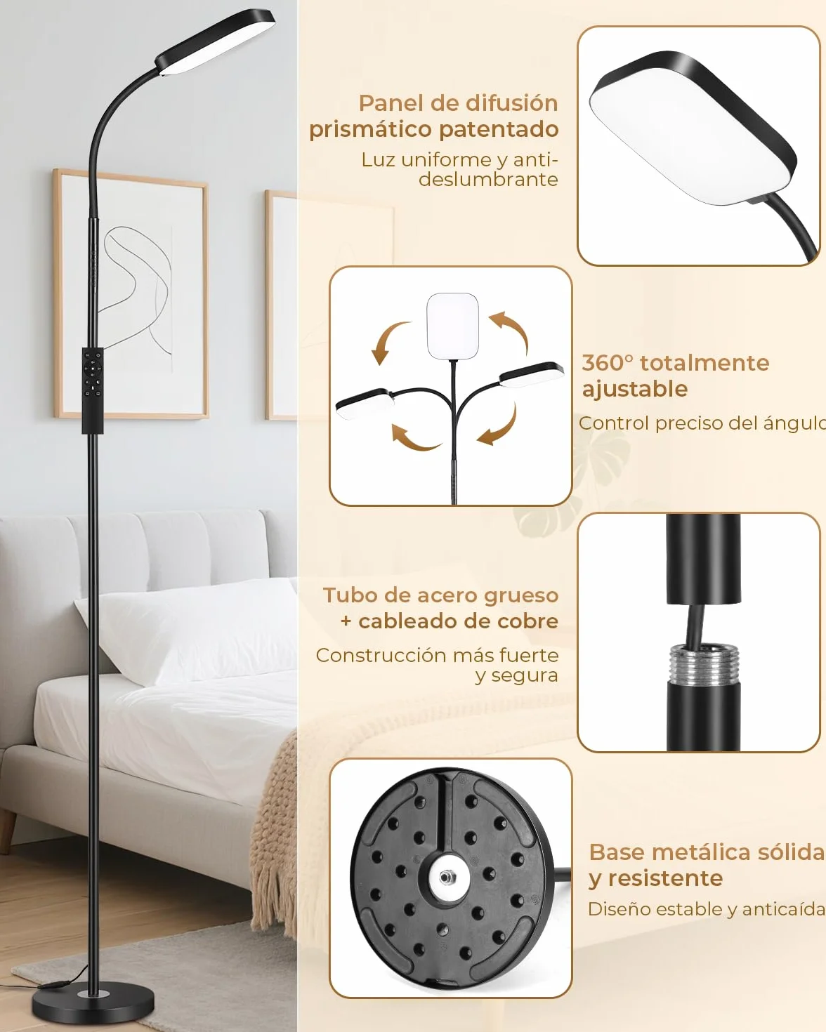 Lámpara de pie LED regulable 18W 1850 lm con mando a distancia 3000–6500K para salón